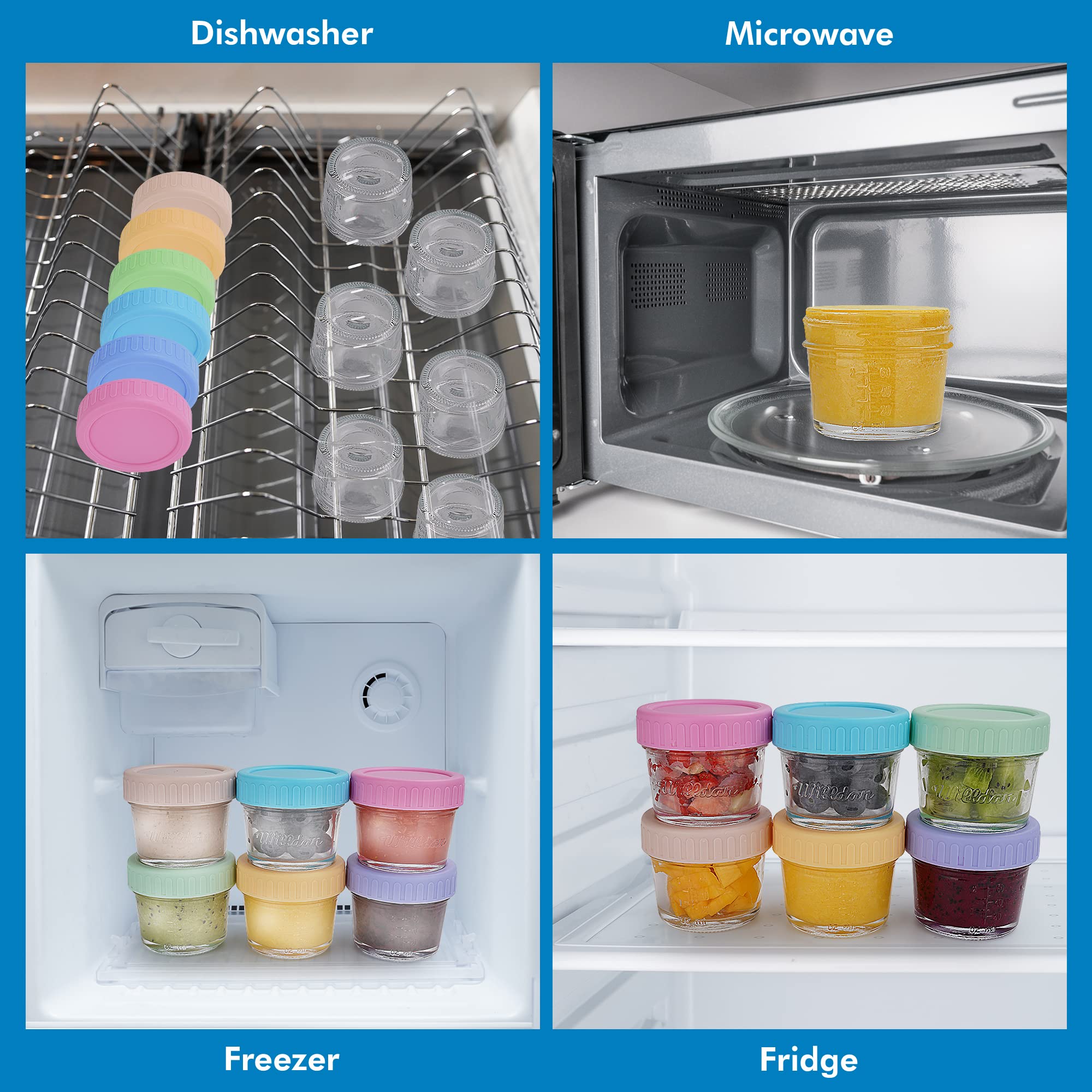 24-Pack 4 oz Glass Baby Food Storage Jars with Lids - Reusable Small Containers for Snacks, Puree & Breast Milk - Freezer, Fridge, Microwave & Dishwasher Safe - Perfect for Infant Meals, Daycare & On-the-Go Parenting