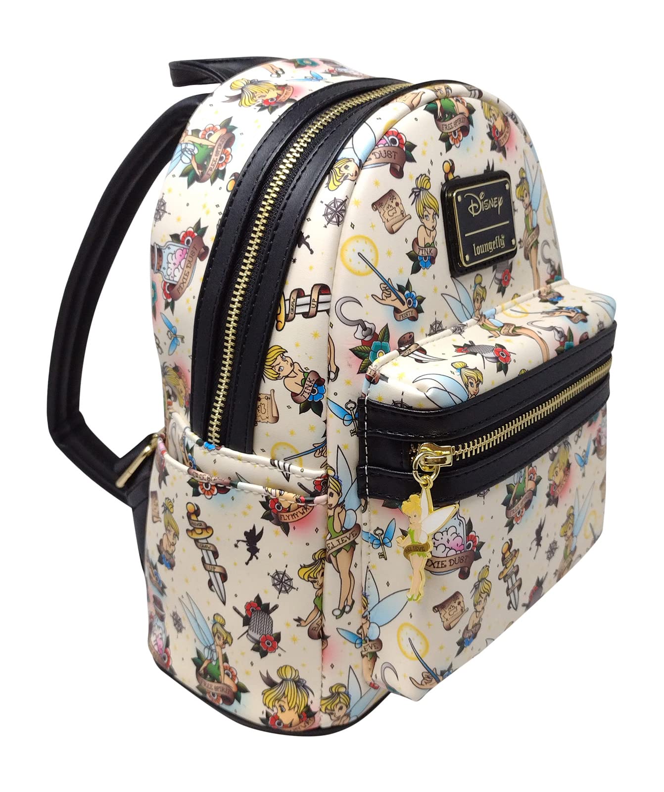Loungefly Disney Peter Pan Tinkerbell Tattoo Print Women's Crossbody Bag - Fairy-Inspired Double Strap Shoulder Purse for Disney Fans, Cosplay & Everyday Use