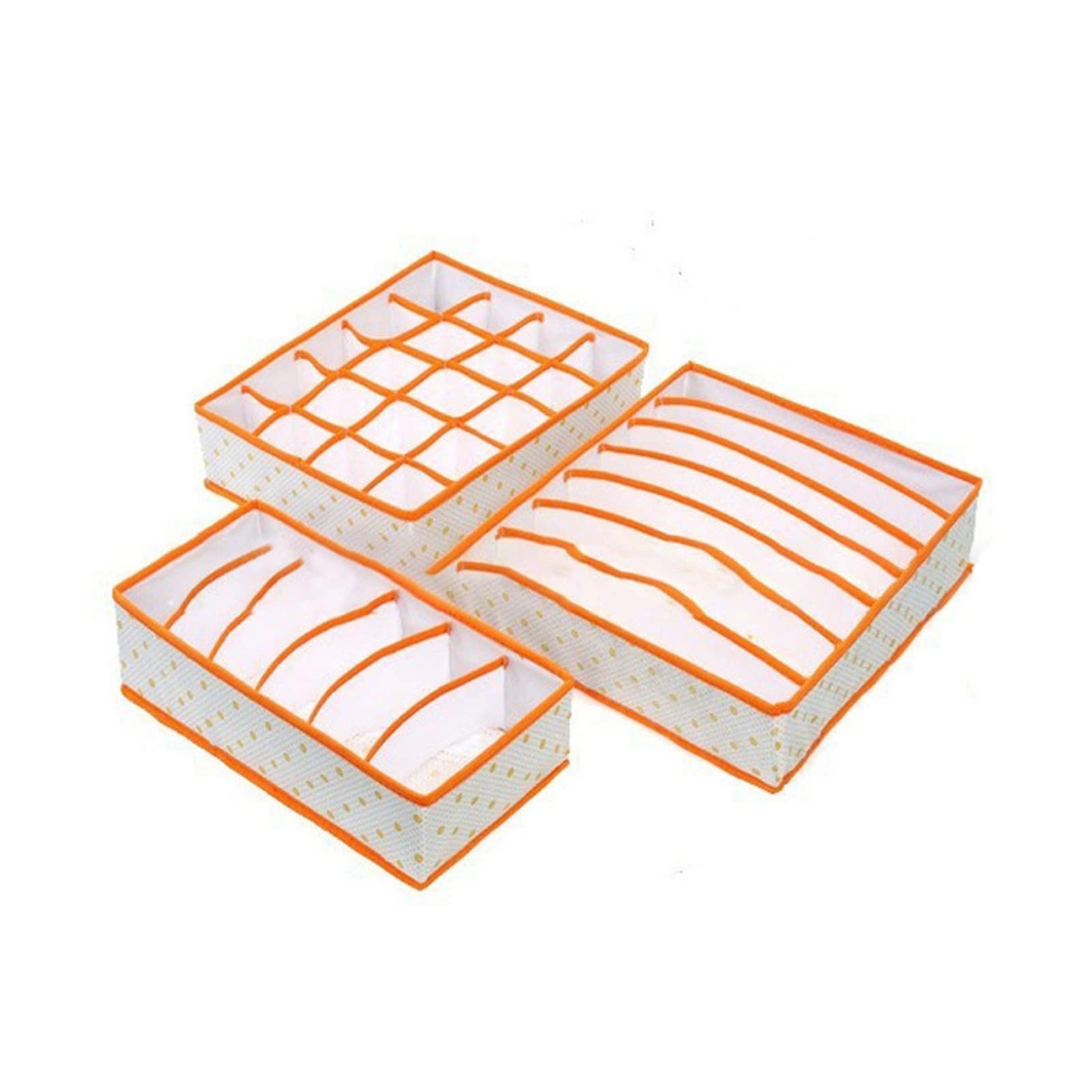 3PCS Foldable Underwear Organizer Set - Bra, Tie & Socks Storage Box with Drawer Dividers for Wardrobe & Closet (Orange) | Perfect for Travel, Bedroom & Small Space Organization