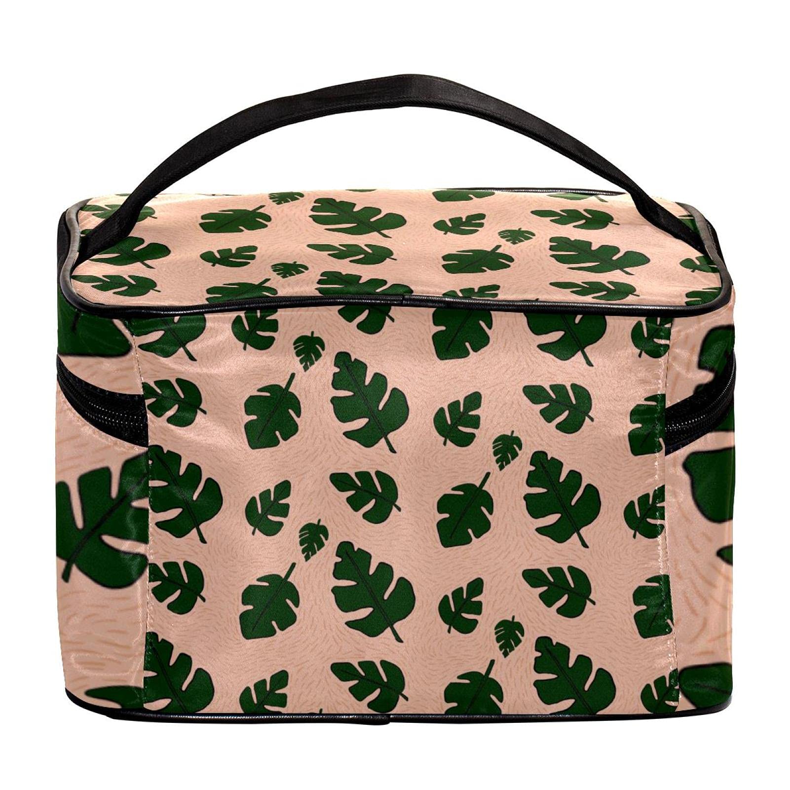 Prehistoric Leaves Pattern Large Travel Makeup Bag for Women - Waterproof Cosmetic Organizer with Zipper, Perfect for Toiletries, Makeup Brushes & Travel Essentials (Ideal for Vacation, Gym & Daily Use)