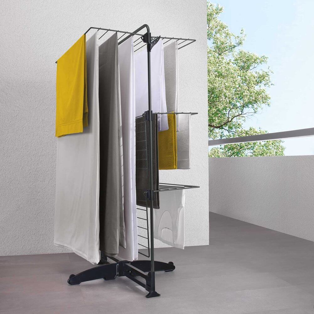 Storm Onyx 3-Tier Clothes Drying Rack | Space-Saving Laundry Organizer | Foldable Garment Airer in Matte Black | Perfect for Apartments, Dorms & Small Spaces