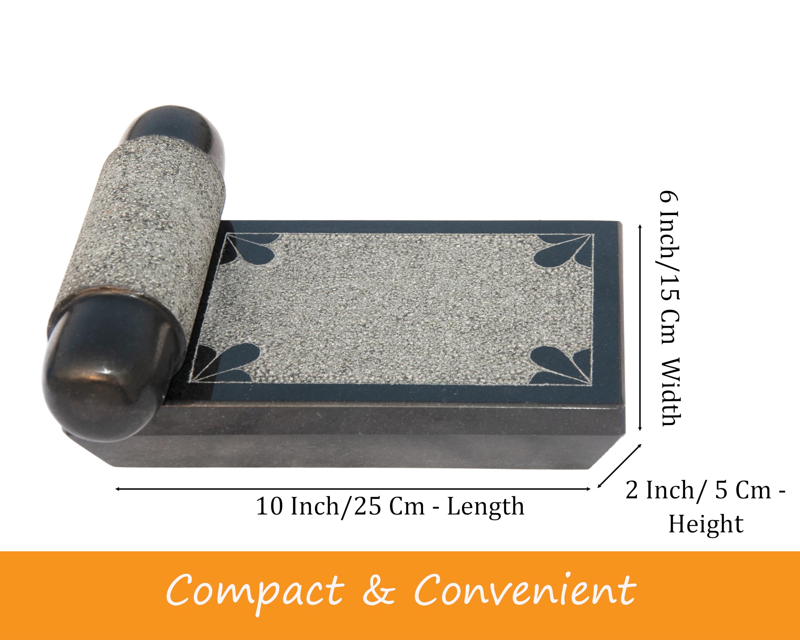 Neolithic Granite Ammikallu - Traditional Indian Silbatta Hand Grinder | 25cm Length, 15cm Width, 7.5kg Weight | Perfect for Grinding Spices, Herbs & Making Chutneys | Authentic Stone Kitchen Tool for Home Cooking & Ayurvedic Preparations