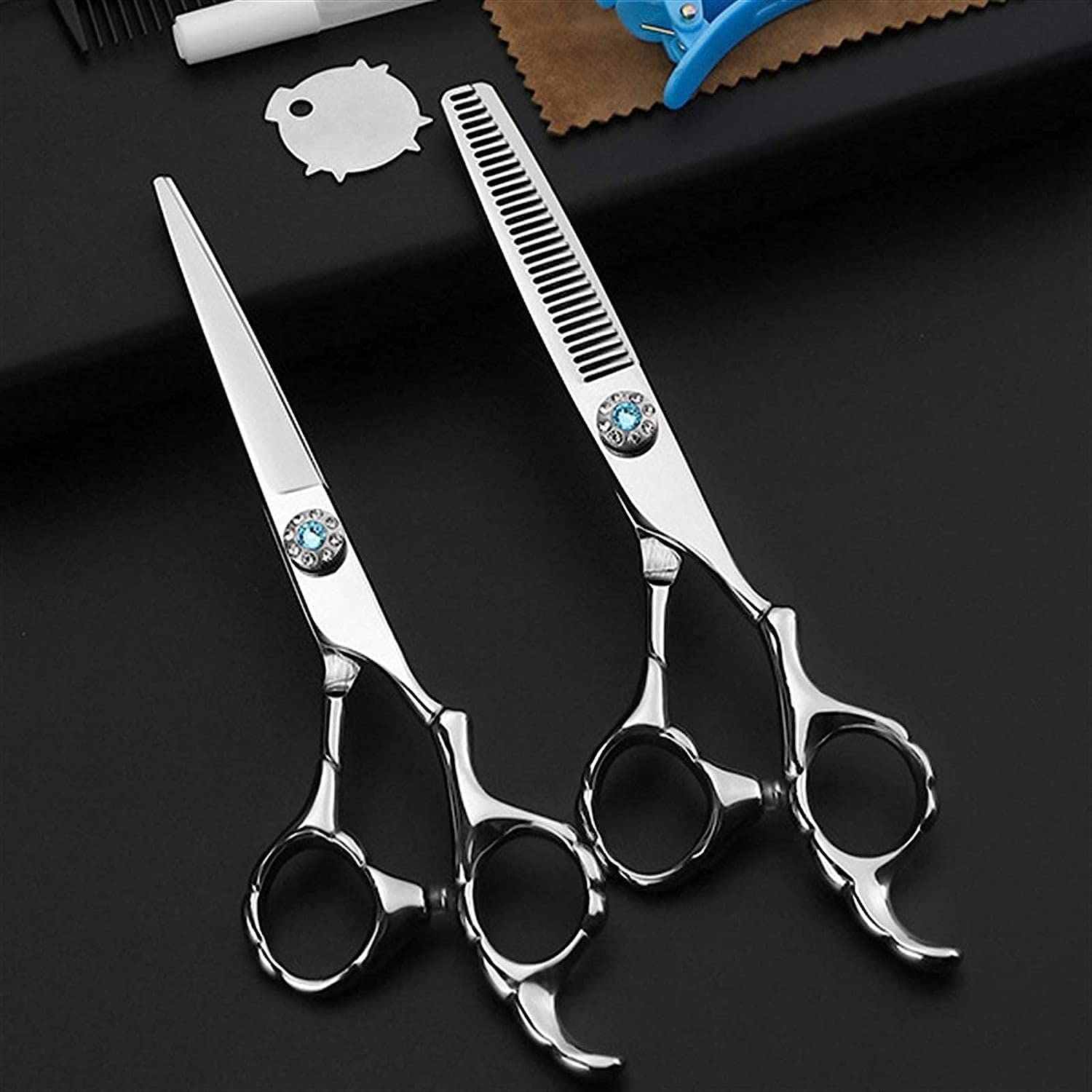 Professional Hair Cutting Scissors Kit - 6.0 Inch Silver Barber Shears with Thinning Scissors for Bangs & Hair Styling | Perfect for Salon Professionals & Home Haircuts