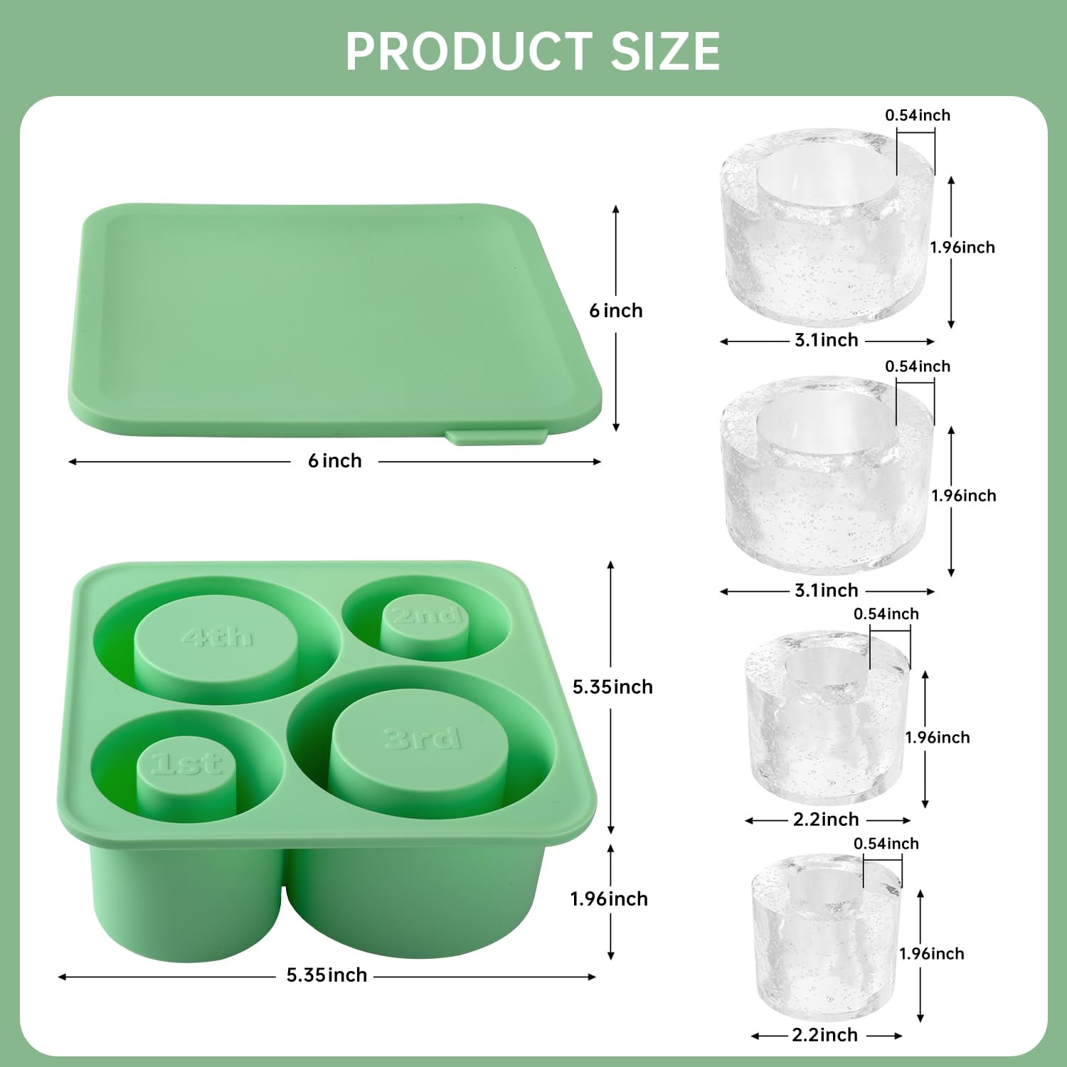 Stanley Cup Ice Molds - 4 Pack Silicone Hollow Cylinder Ice Cube Trays for 20oz 30oz 40oz Tumblers with Lid & Storage Bin | Perfect for Freezer, Iced Coffee, Cocktails, Whiskey & Cold Drinks (Green)