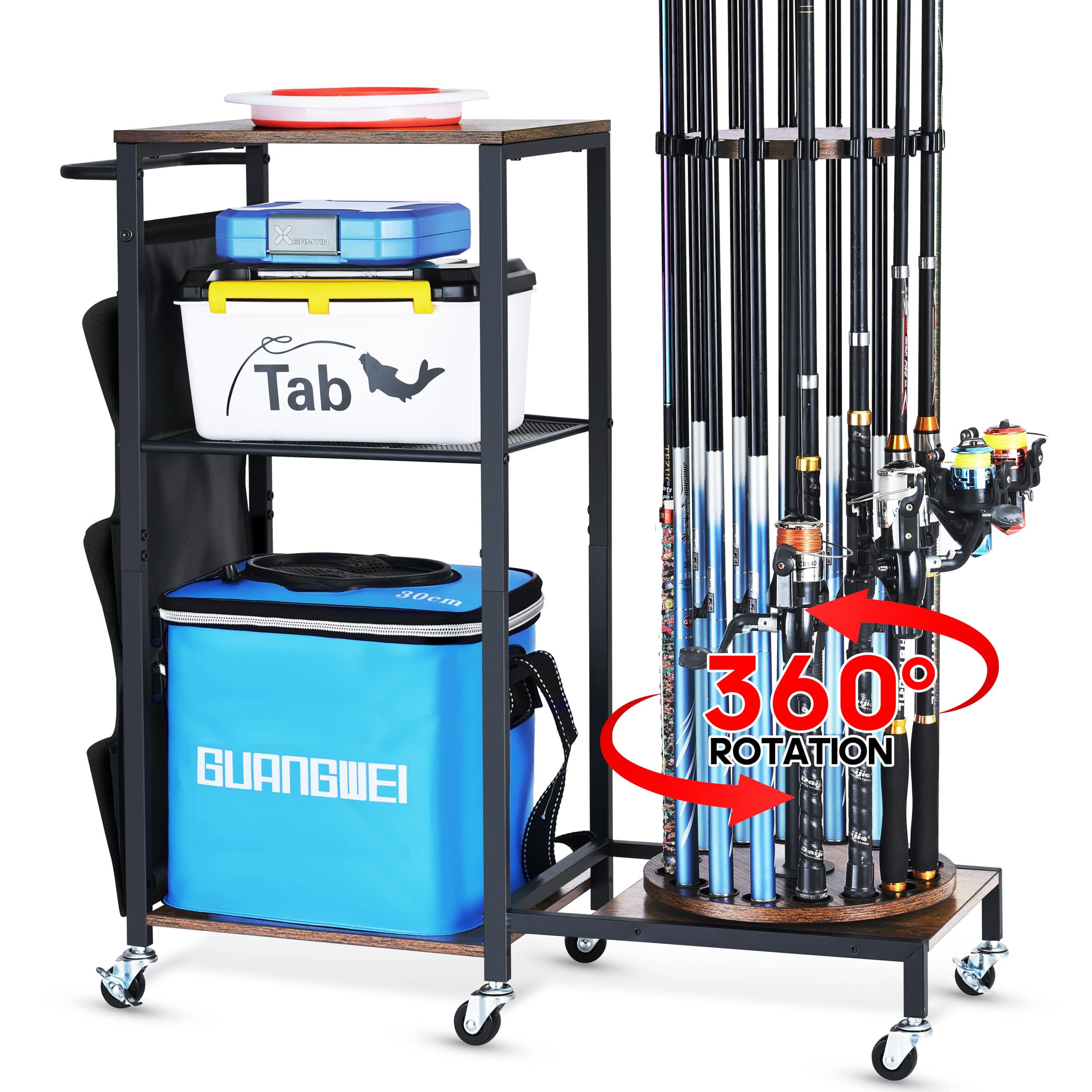 360° Rotating Fishing Rod Holder for Garage - Heavy Duty Fishing Pole Storage Rack & Organizer Cabinet - Perfect Fishing Gear Equipment Organizer for Men, Dad & Anglers - Ideal for Garage, Boat & RV Storage
