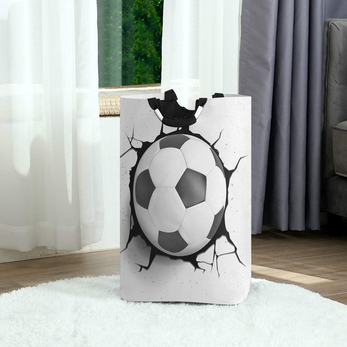 3D Soccer Ball Collapsible Laundry Basket - Large Foldable Cloth Hamper with Handle for Clothes Storage & Organization | Perfect for Bedroom, Dorm, Laundry Room & Travel Use