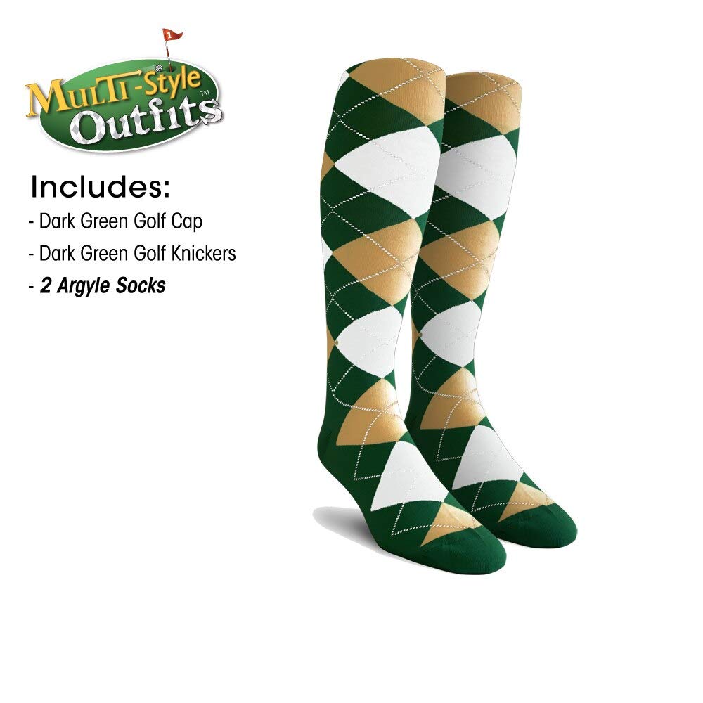 Men's Stylish Dark Green Golf Outfit Set - Matching Knickers & Cap with 2 Over-The-Calf Socks - Perfect for Golf Tournaments & Casual Weekend Wear
