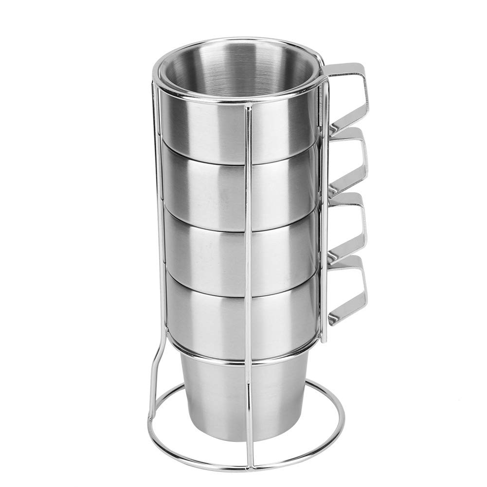 4Pcs Stainless Steel Coffee Mugs with Holder - Durable for Home & Cafe Use