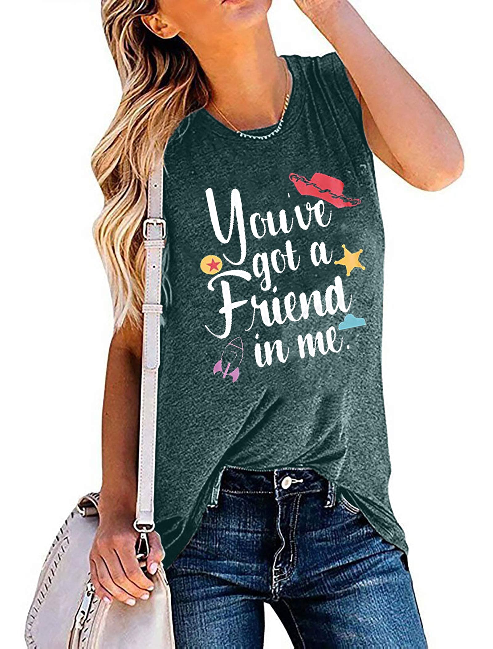 Funny 'You've Got A Friend in Me' Graphic Tank Top for Women - Cute Letter Print Sleeveless Tee for Casual Wear, Summer Outfits & Disney Fans
