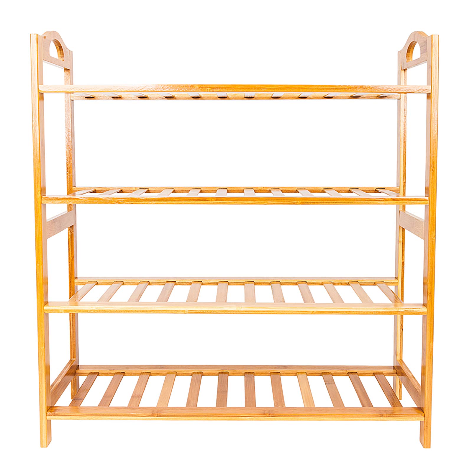 4 Tier Bamboo Shoe Rack with Handles - Free Standing Entryway Shoe Organizer for Hallway, Bathroom & Living Room - Space Saving Wooden Shoe Storage Shelf for Home & Apartment Organization