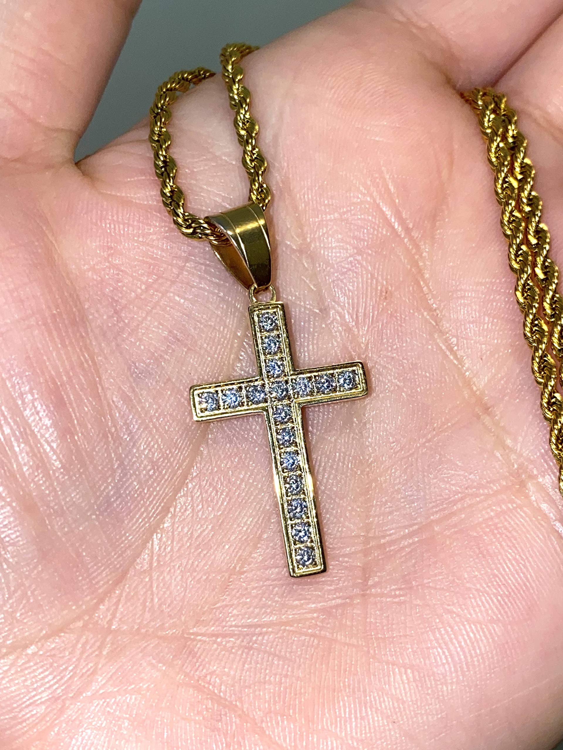 925 Sterling Silver Iced Out Jesus Crucifix Pendant with Diamond Accents - Gold Plated Stainless Steel Chain for Men & Women - Religious Jewelry Gift for Baptism, Confirmation & Church Events