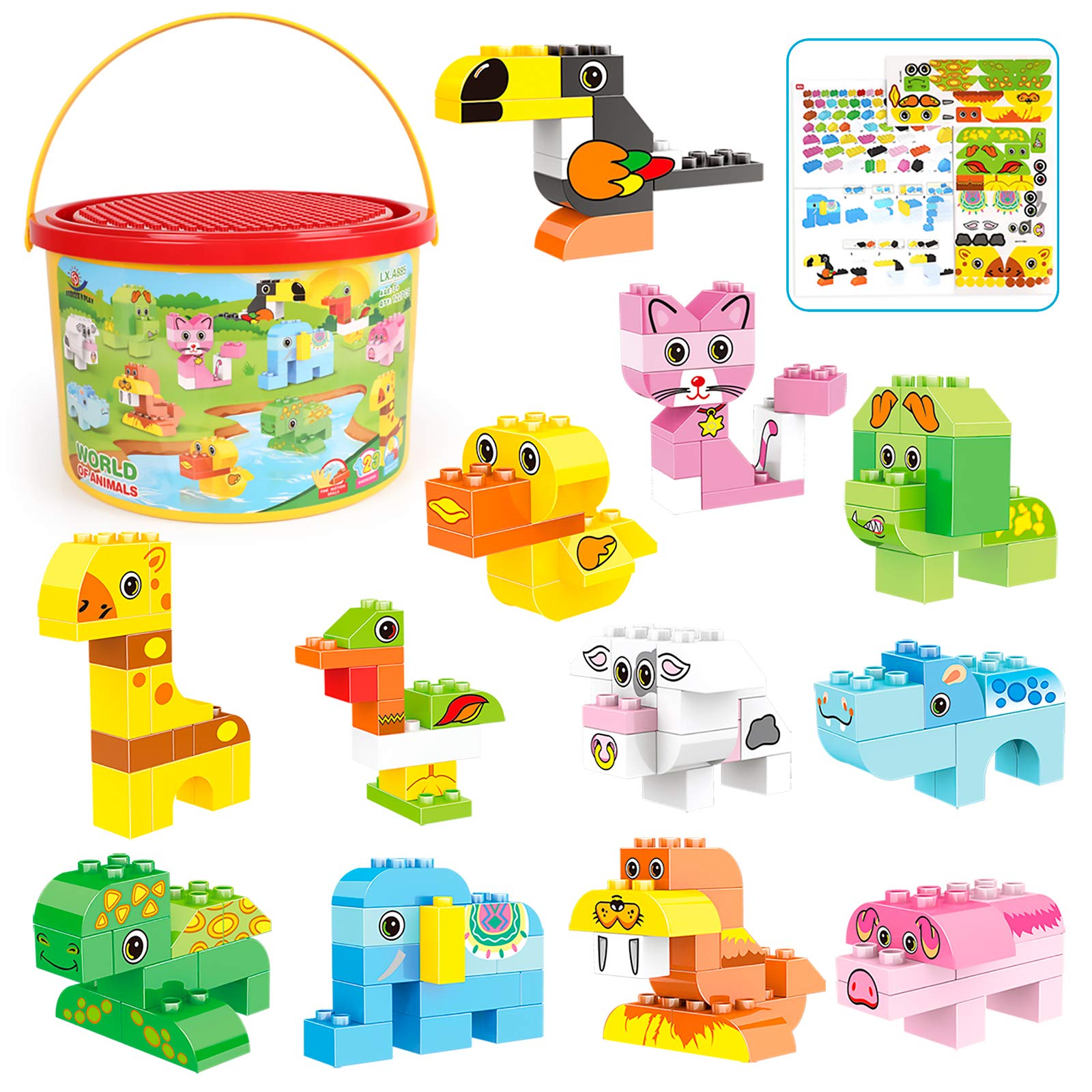 122-Piece Animals Building Blocks Set - STEM Educational Construction Toy Kit with Storage Box for Kids Ages 3-6 | Creative Preschool Learning Toys for Toddlers Boys & Girls | Perfect for Birthday, Christmas Gifts & Classroom STEM Activities