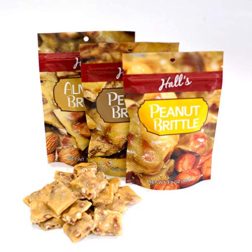 Hall's Assorted Brittle Variety Pack - 3.5 Oz Bags (Pack of 3) | Peanut Brittle, Almond Brittle & Pecan Brittle | Perfect for Gifts, Parties & Snacking