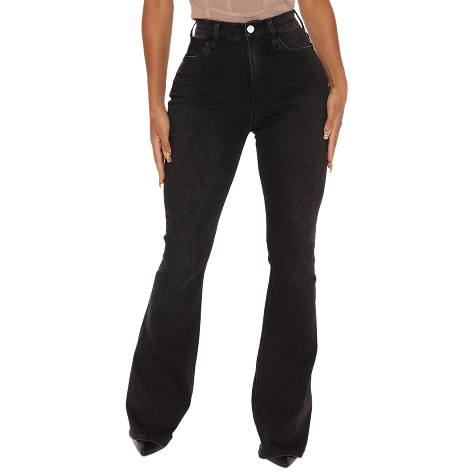 Women's Hippie Flare Jeans - Curvy Fit High Waisted Stretchy Bell Bottom Pants for Casual & Festival Outfits | 70s Inspired Vintage Denim for Everyday Wear