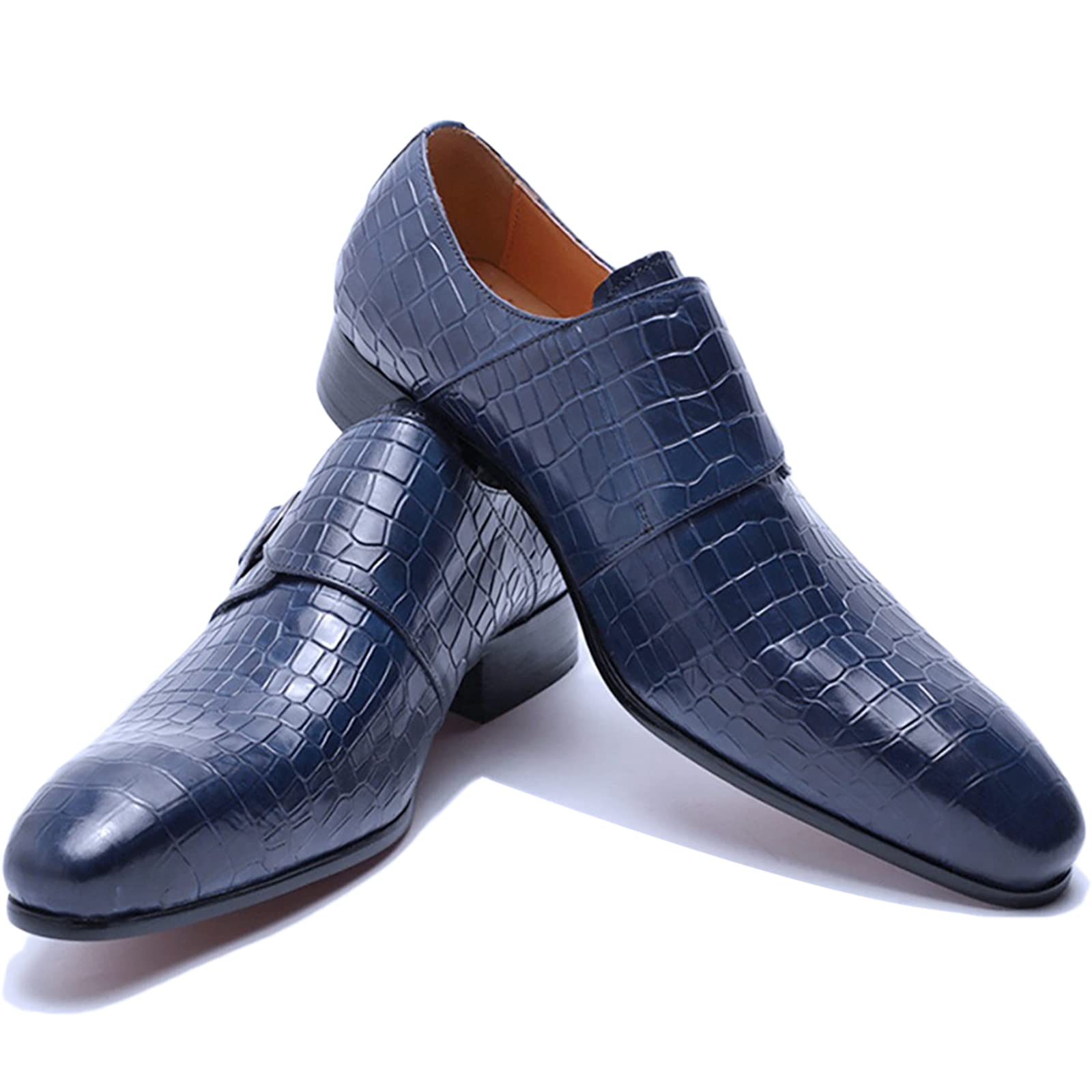 Premium Men's Oxford Dress Shoes - Genuine Leather, Non-Slip Sole, Buckle Slip-On Design for Wedding & Office | Monk Strap Style in Blue (Size 40) - Perfect for Formal Events, Business Meetings & Professional Occasions