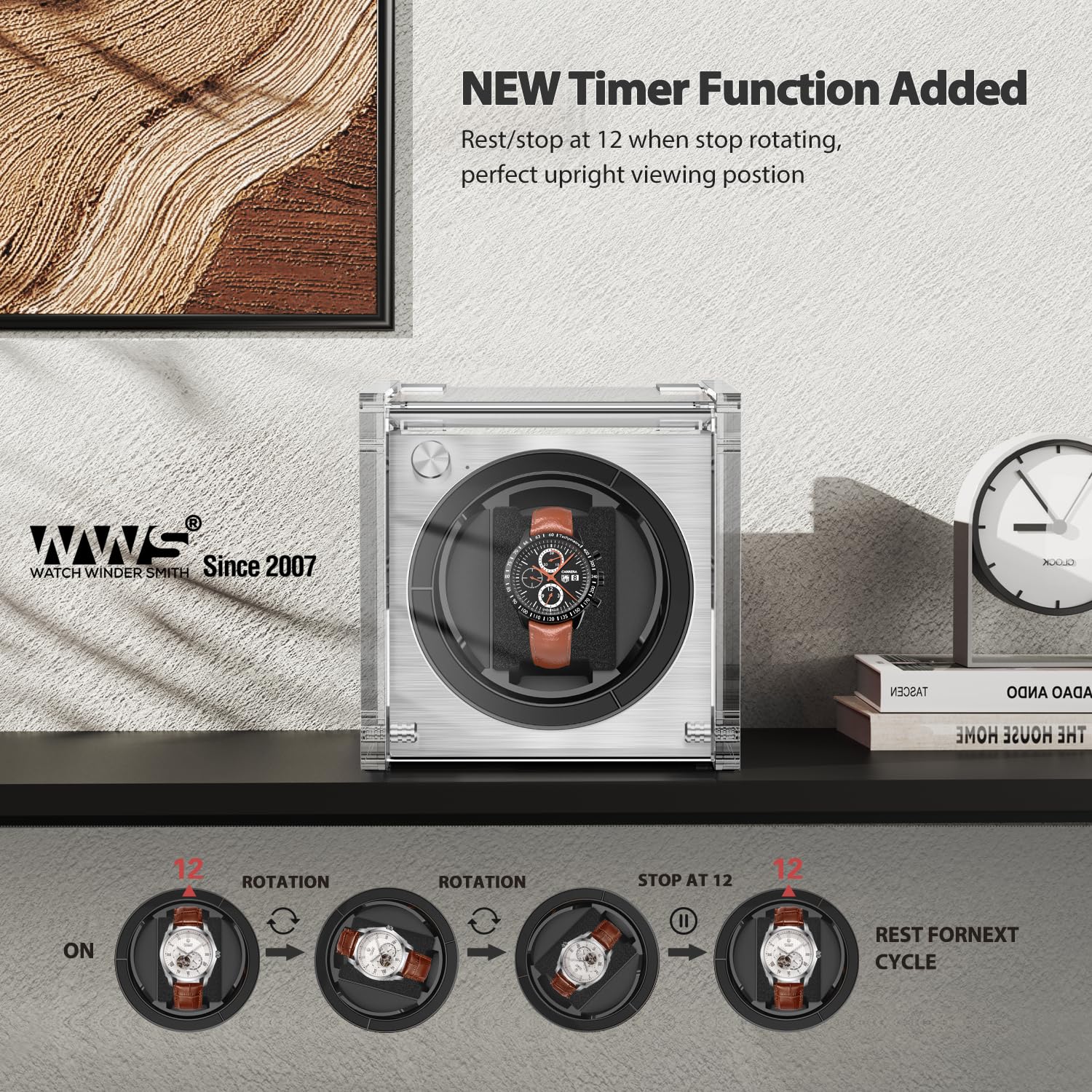 Premium Automatic Watch Winder for Single Watch - Quiet Motor with 4 Rotation Modes, Clear Display | Perfect for Luxury Watch Storage & Display at Home/Office