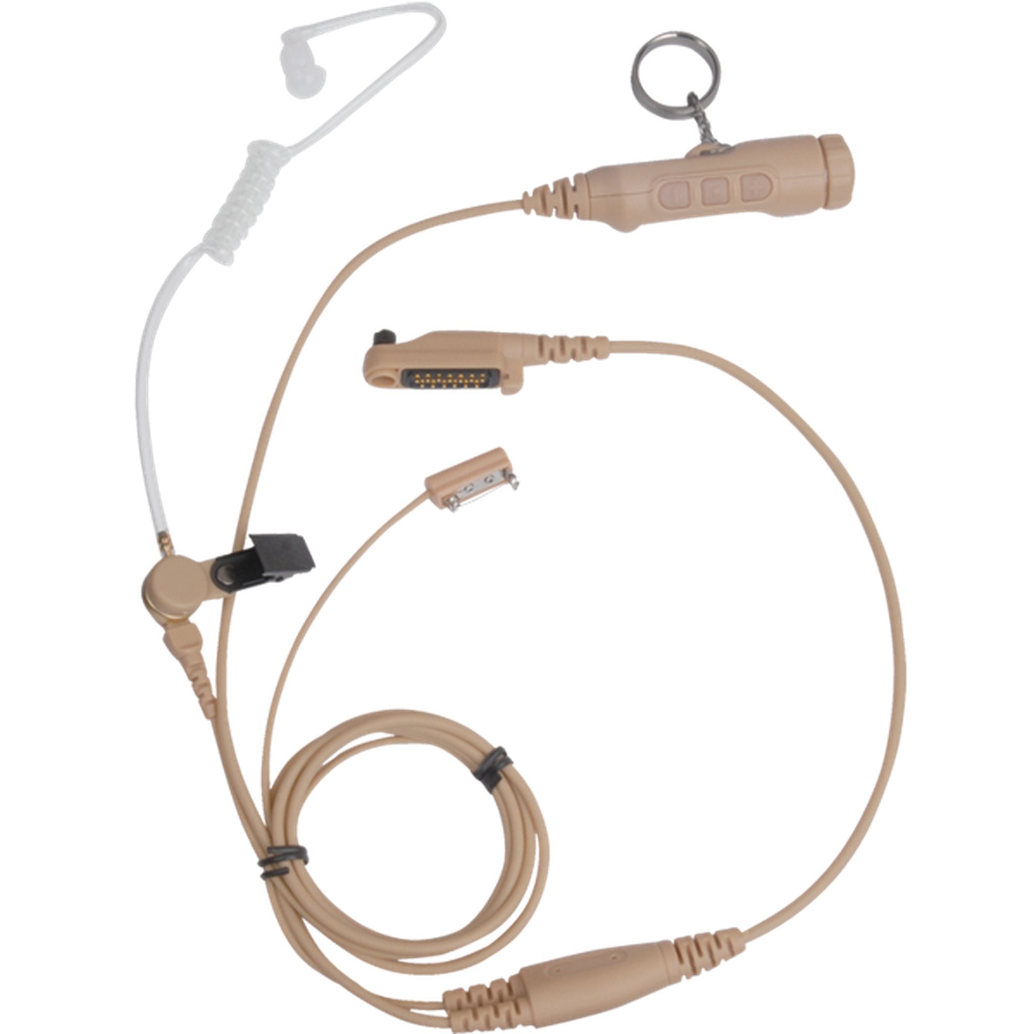 Hytera EAN19 3-Wire Dual PTT Surveillance Earpiece with Transparent Acoustic Tube - Volume & Channel Control (Beige) - Ideal for Security, Law Enforcement & Covert Operations