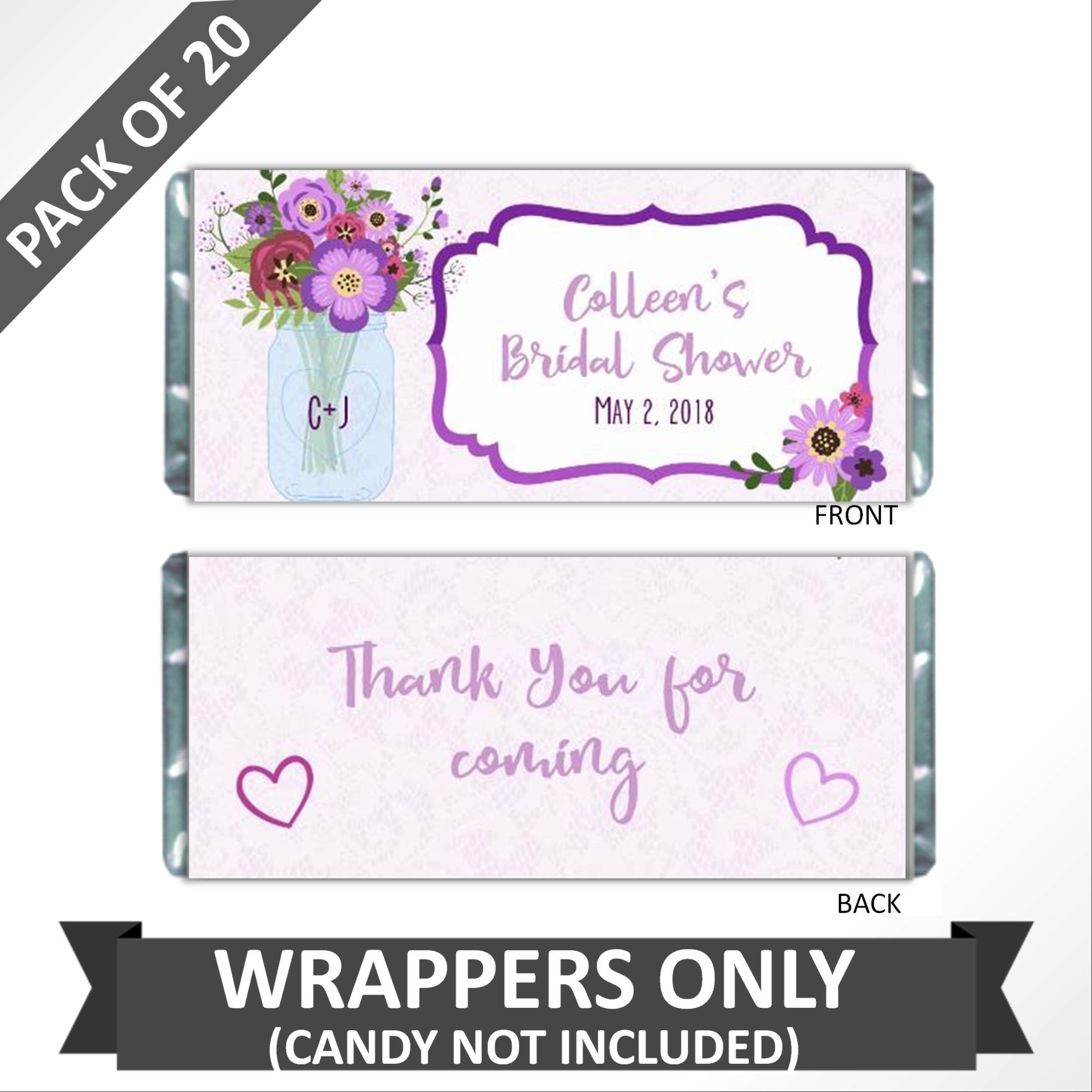 Personalized Purple Floral Chocolate Bar Labels - Pack of 20 for Bridal Shower Favors