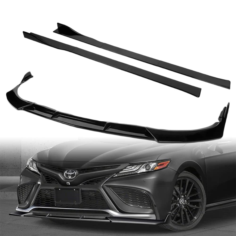 Q1-TECH 9-Piece Front Bumper Body Kit for 2021-2023 Toyota Camry SE/XSE - Lip, Side Skirt Extensions & Diffuser Set - Gloss Black ABS Front Spoiler Air Chin Splitter | Enhances Sporty Look & Aerodynamics for Street Racing & Car Shows
