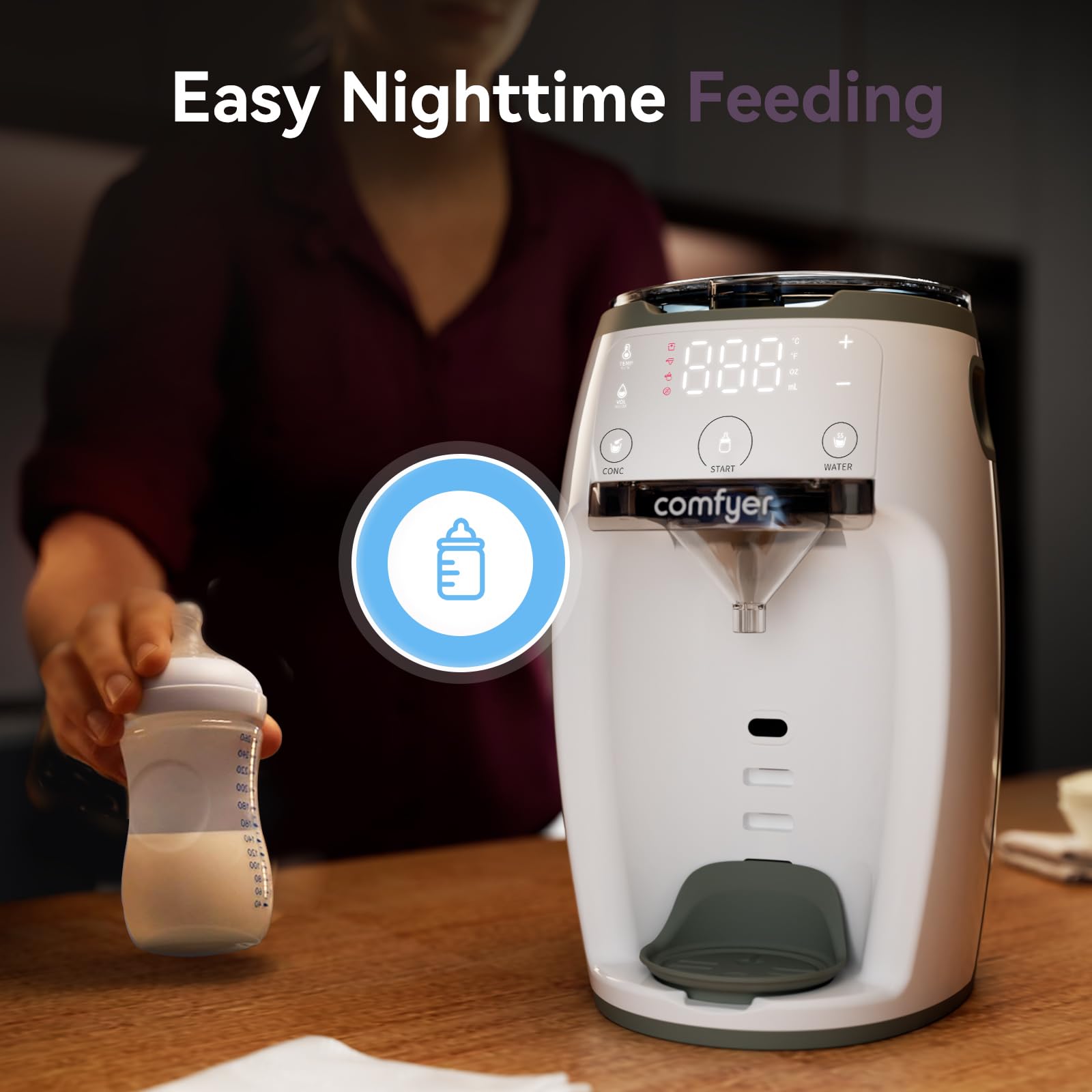 Comfyer Instant Formula Maker - Automatic Baby Formula Dispenser Machine with Precise Temperature Control, Customizable Settings for All Bottle & Formula Brands (White) - Perfect for Busy Parents, Night Feedings & On-the-Go Use