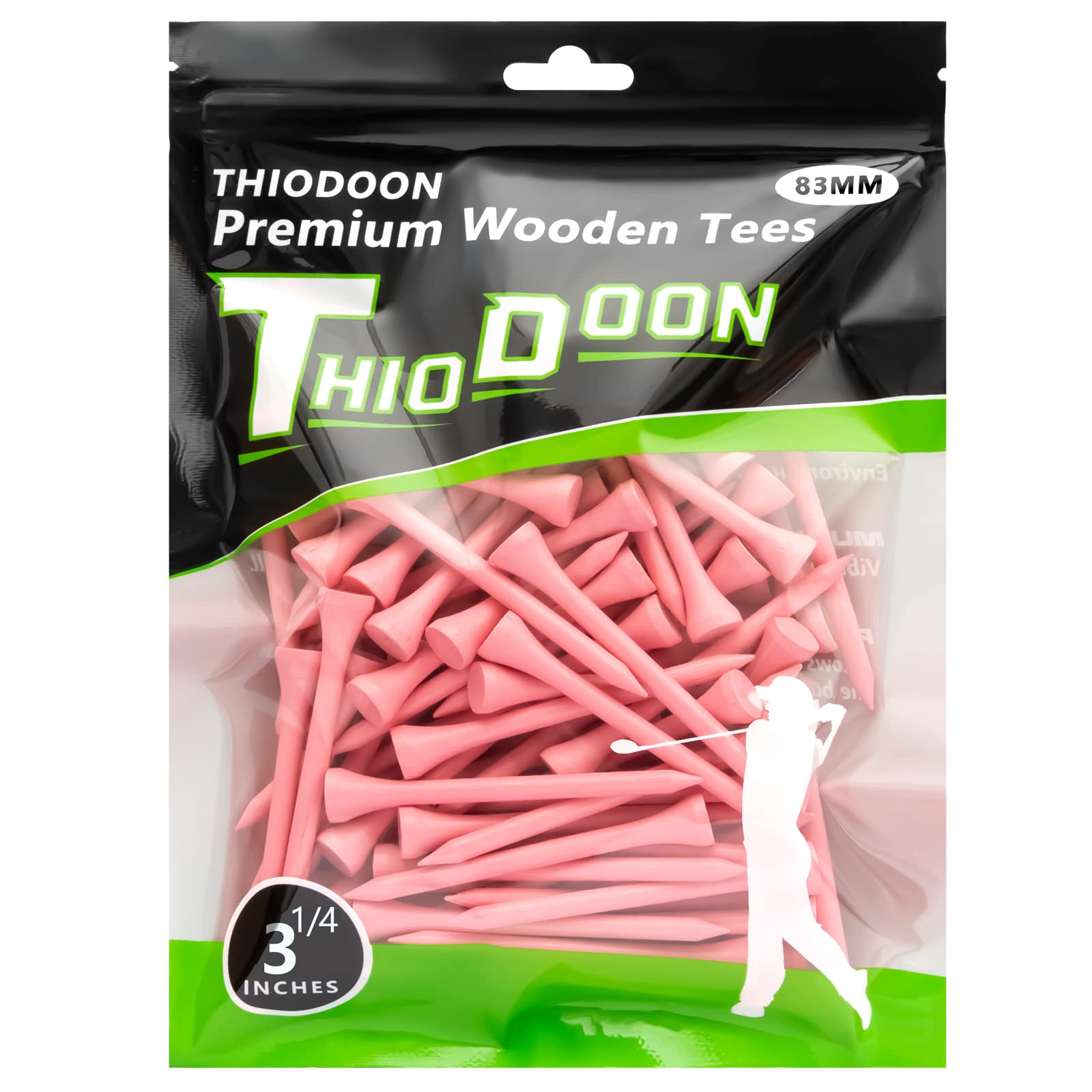 THIODOON Professional Natural Wood Golf Tees - Pack of 100 (3-1/4