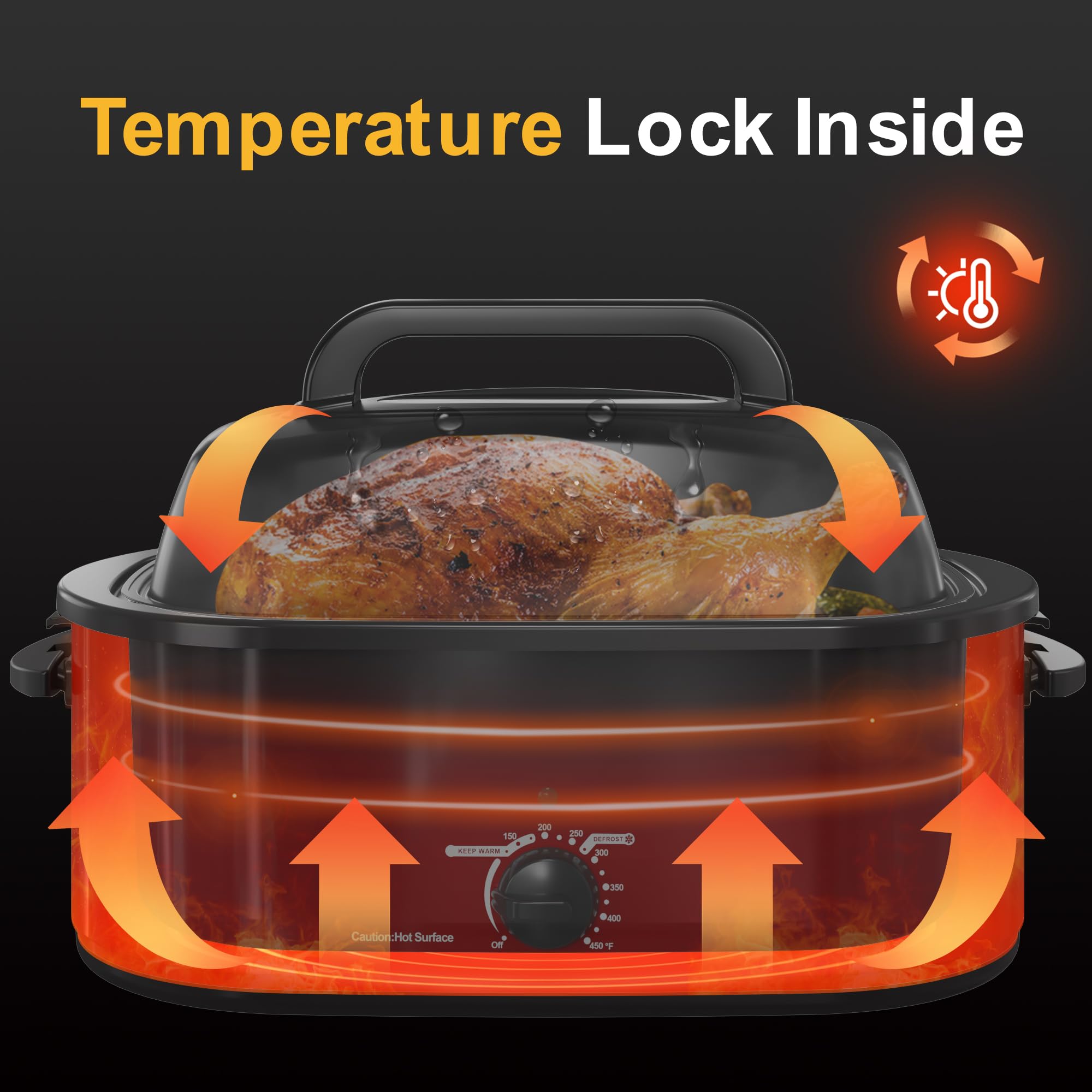26QT 3-in-1 Electric Roaster Oven with Thawing, Heating & Warm Function, Stainless Steel Turkey Roaster with Self-Basting Lid, Removable Pan Rack & Cool-Touch Handles – Perfect for Holiday Meals, Buffets & Family Gatherings