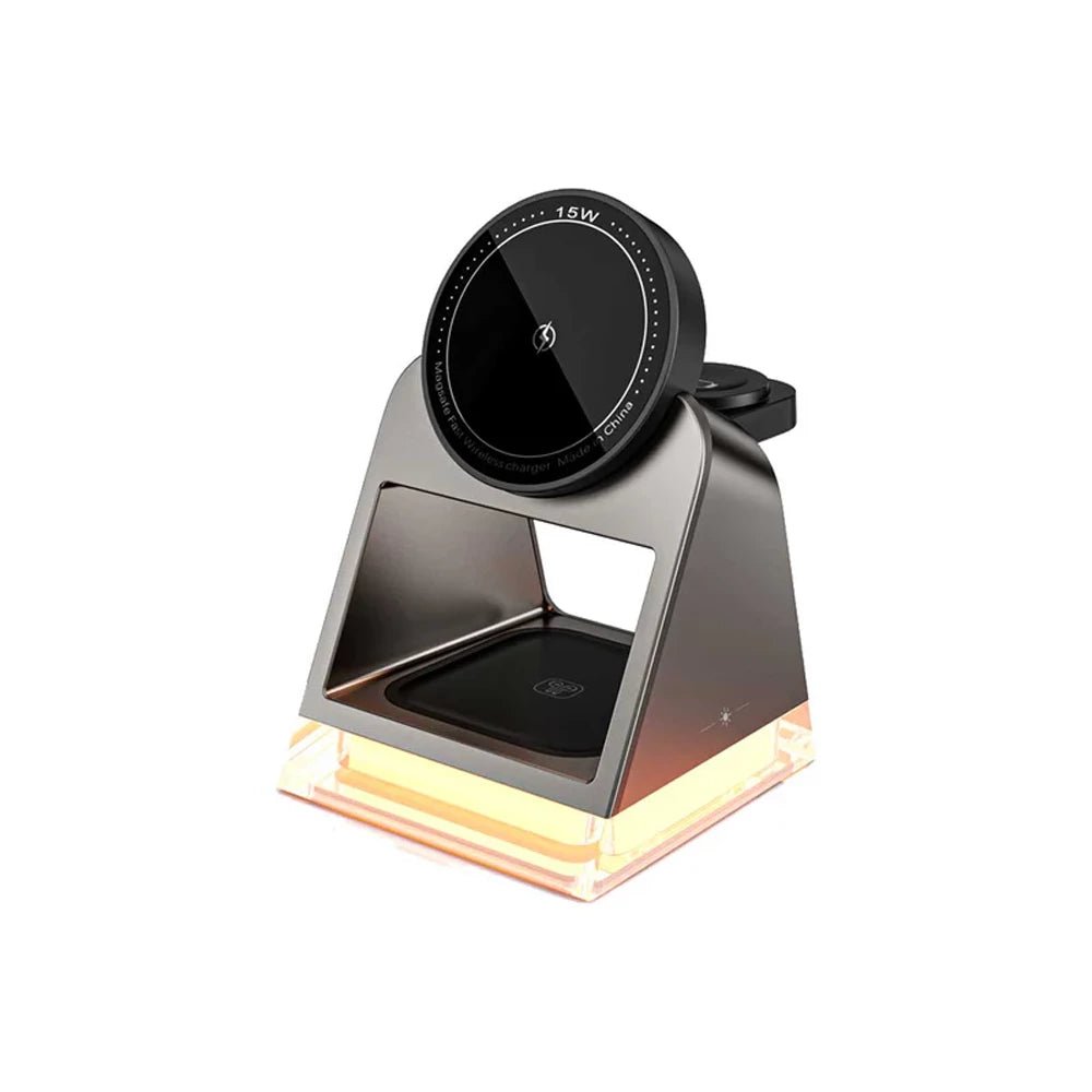 PowerTrio Plus 3-in-1 Magnetic Wireless Charging Station for iPhone 14/13/12 - Fast Charging Stand for iPhone, AirPods & Apple Watch - Perfect for Home, Office & Nightstand Use
