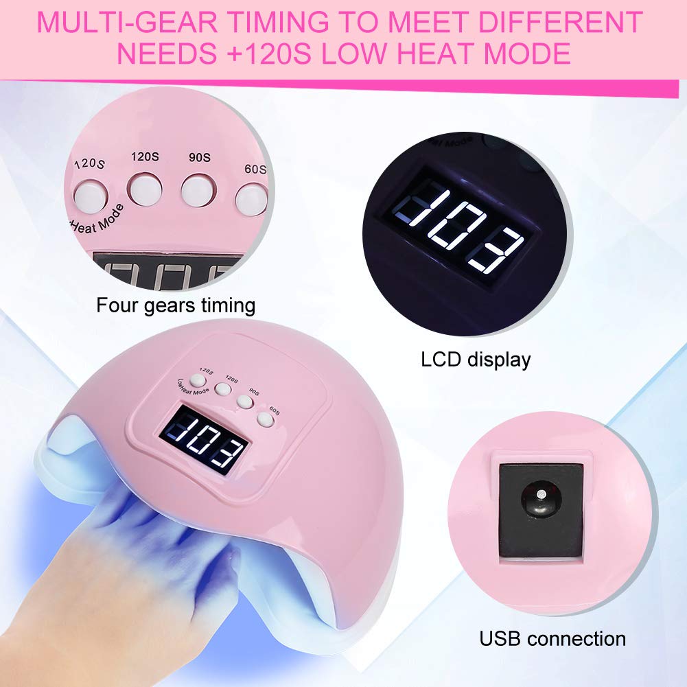 48W UV LED Nail Lamp for Gel Polish - Professional Salon Manicure Dryer with 4 Timer Settings & Auto Sensor (Pink) | Fast Curing for Home & Nail Salon Use