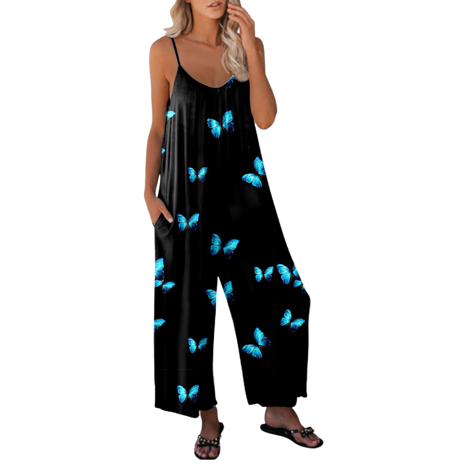 Plus Size Rompers for Women - Sleeveless Summer Jumpsuits & Sexy Long Overalls | Trendy Butterfly Print One Piece Playsuits | Perfect for Beach, Vacation & Casual Outings