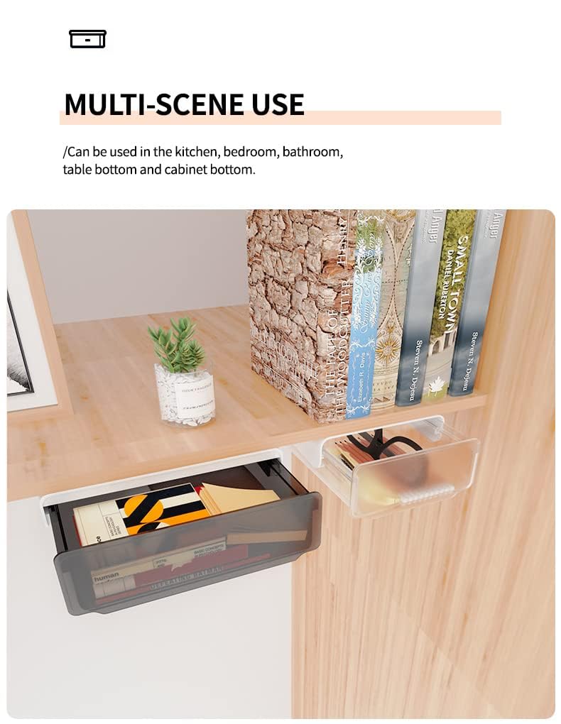 Self-Adhesive Under Desk Drawer Organizer - No Drill Hidden Storage for Home Office (7.87