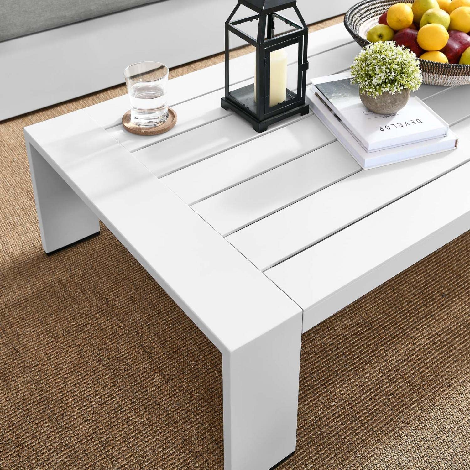 Modway Tahoe Patio Aluminum Coffee Table with White Finish - Outdoor Furniture for Poolside, Garden & Backyard - EEI-5677-WHI