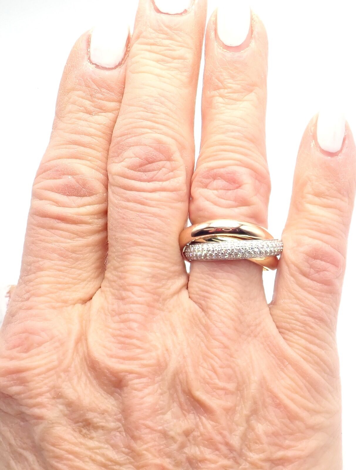 Cartier Trinity Classic Diamond Ring - 18k White, Yellow & Rose Gold Band - Size 6.75 - Luxury Wedding, Anniversary & Gift Jewelry for Women - Perfect for Engagements, Special Occasions & Everyday Elegance