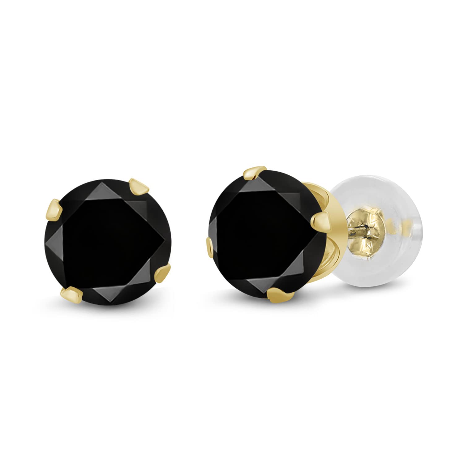 14K Yellow Gold Black Diamond Stud Earrings for Women - 0.54 Ct Round 4MM Gemstone Jewelry - Perfect for Weddings, Parties & Everyday Elegance
