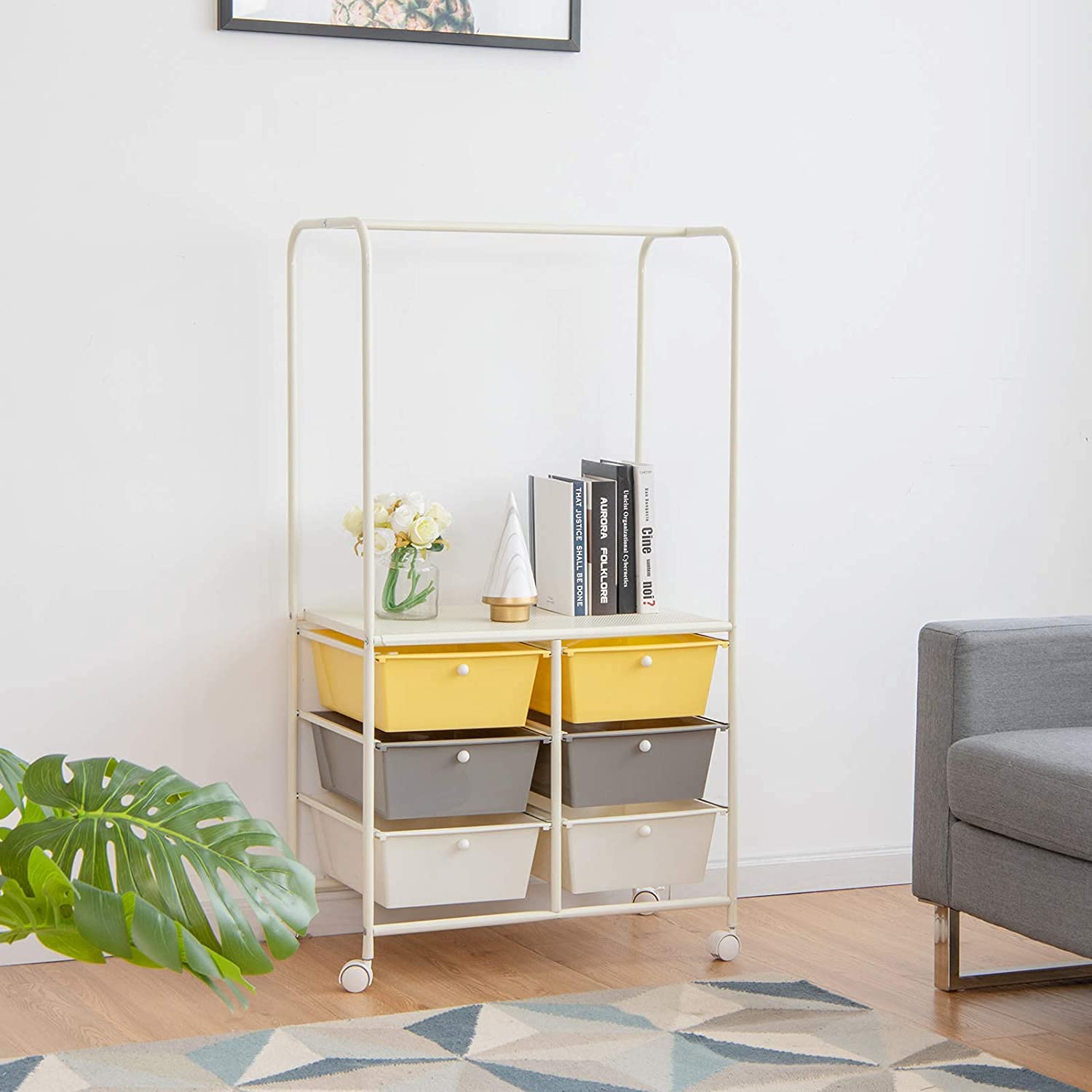 Giantex 3-Tier Rolling Utility Cart with Steel Frame - Makeup Storage Organizer, File Shelf & Drawer - Mobile Storage Cart for Office, Bathroom, Kitchen - Perfect for Home Organization & Workspace Storage
