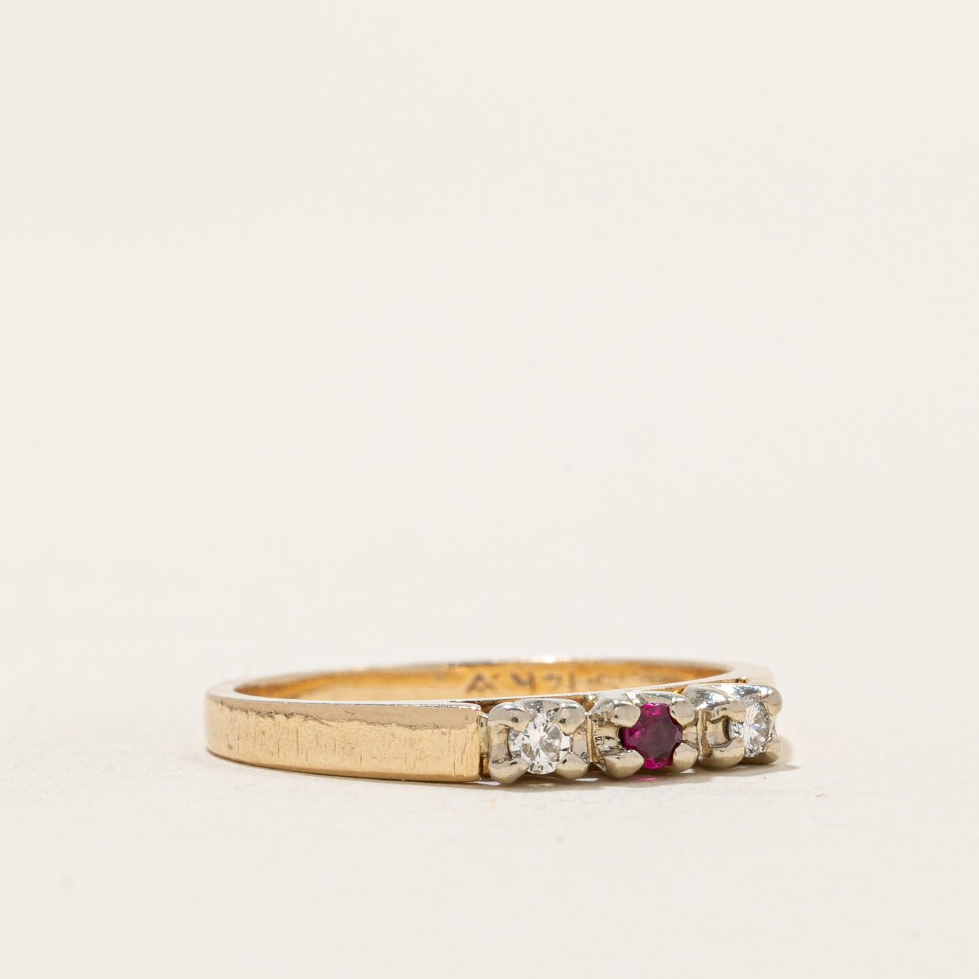 Exquisite Three Stone Ruby & Diamond Ring | 0.05ctw Ruby & 0.03ctw Diamond | Size 5 | Perfect for Anniversary, Engagement & Special Occasions