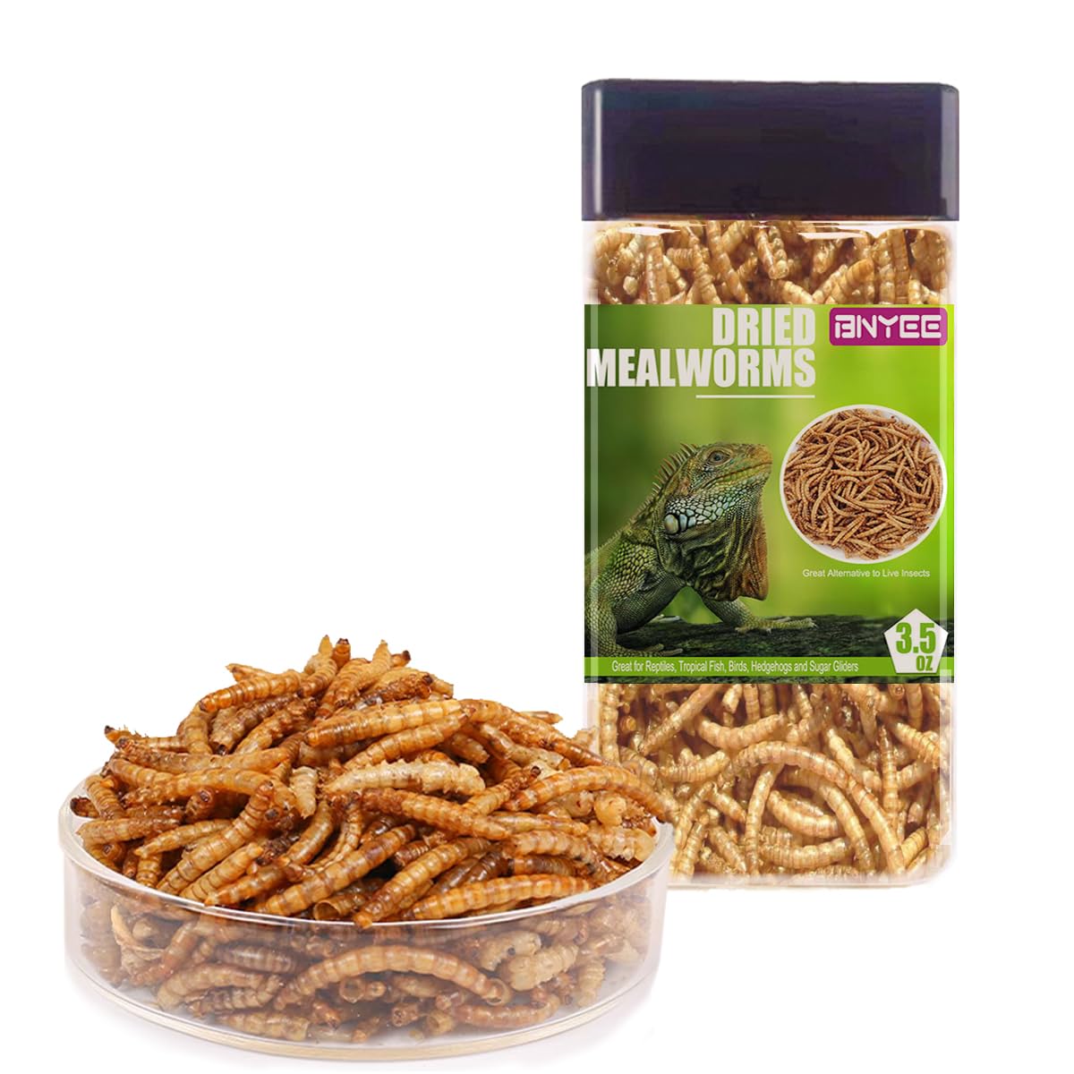 Premium Dried Mealworms for Reptiles & Pets - High Protein Food for Bearded Dragons, Lizards, Turtles, Chameleons, Birds & Small Animals (3.5oz) | Ideal for Feeding Bearded Dragons, Chicken Treats & Wild Bird Food