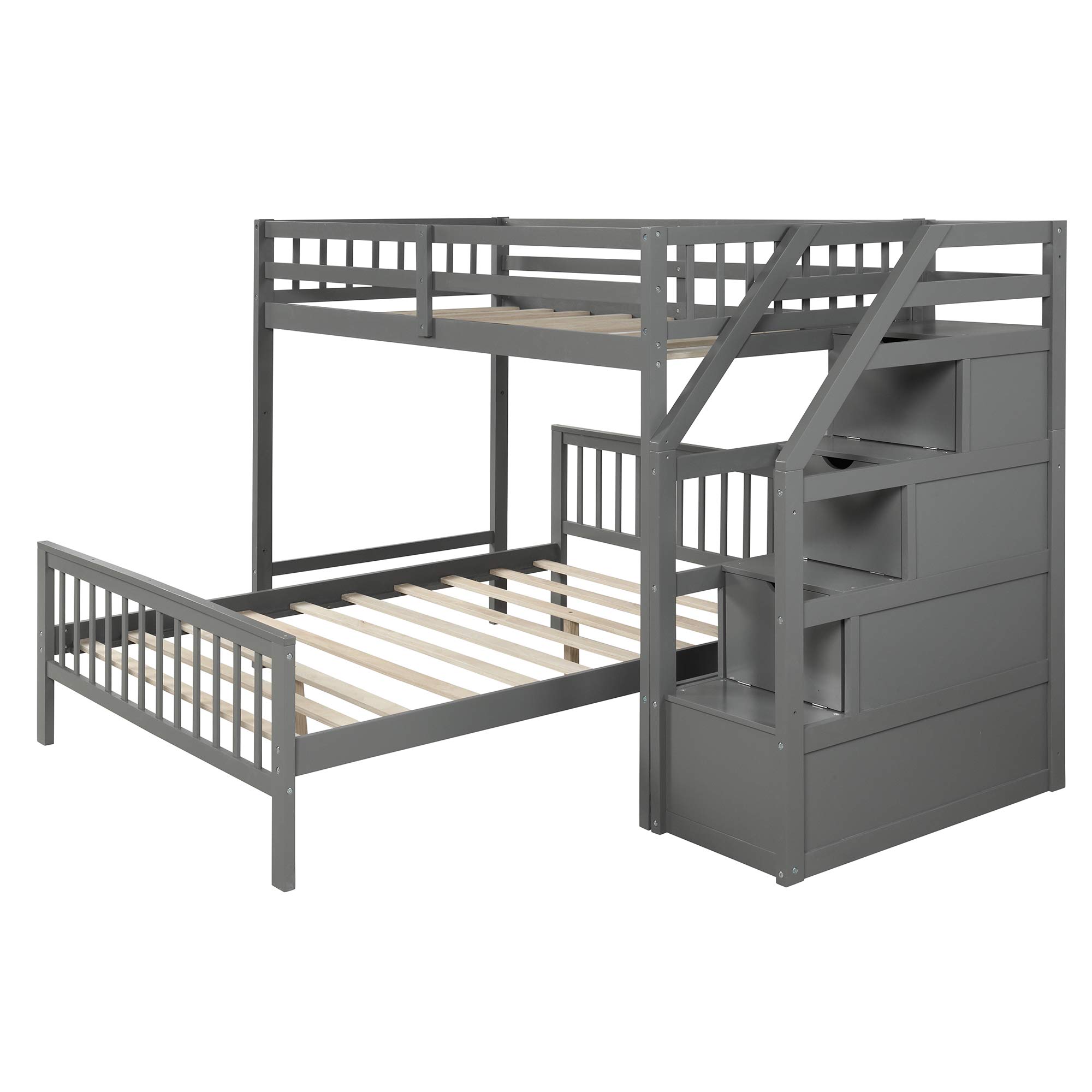 Knocbel Twin Over Full Loft Bed with Ladder - Solid Wood Platform Bed Frame with Slats Support, Guard Rails & 3 Storage Compartments - 450 lbs Weight Capacity (Espresso Finish) - Perfect for Kids Rooms, Small Apartments & Dorm Rooms