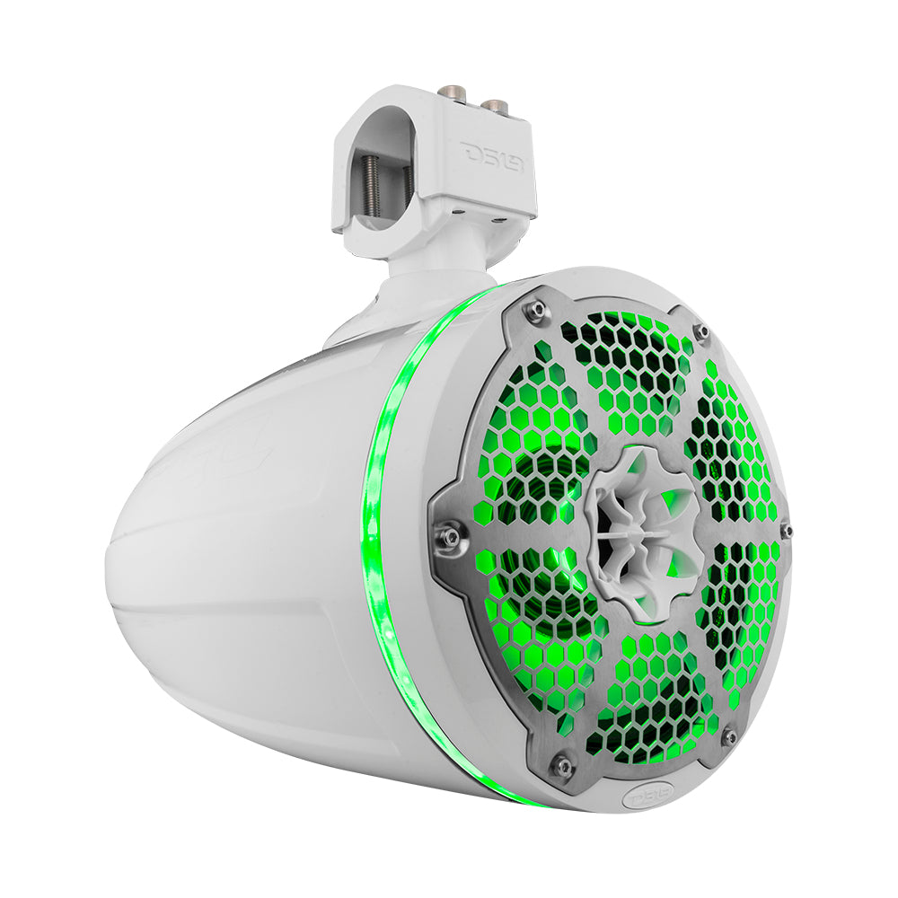 NXL 8 Neodymium Marine & Powersports Speakers with Built-in Passive Radiator, 1 Driver & RGB LED Lights - 180W RMS - White - Perfect for Boats, ATVs & Motorcycles