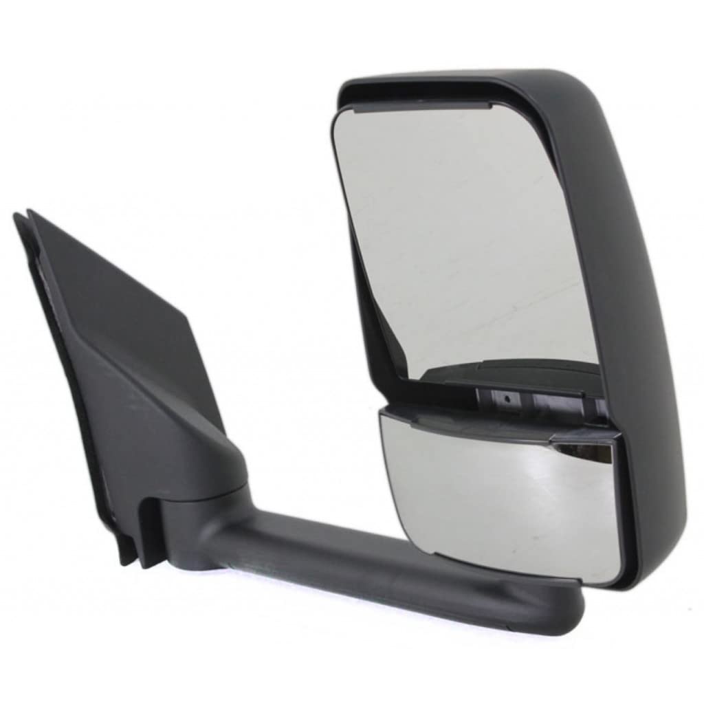 2009-2017 Chevy Express 4500 Passenger Side Manual Glass Door Mirror - Smooth Black Replacement for GM1321426 & 25894030 - Perfect for Box Trucks and Commercial Vehicles