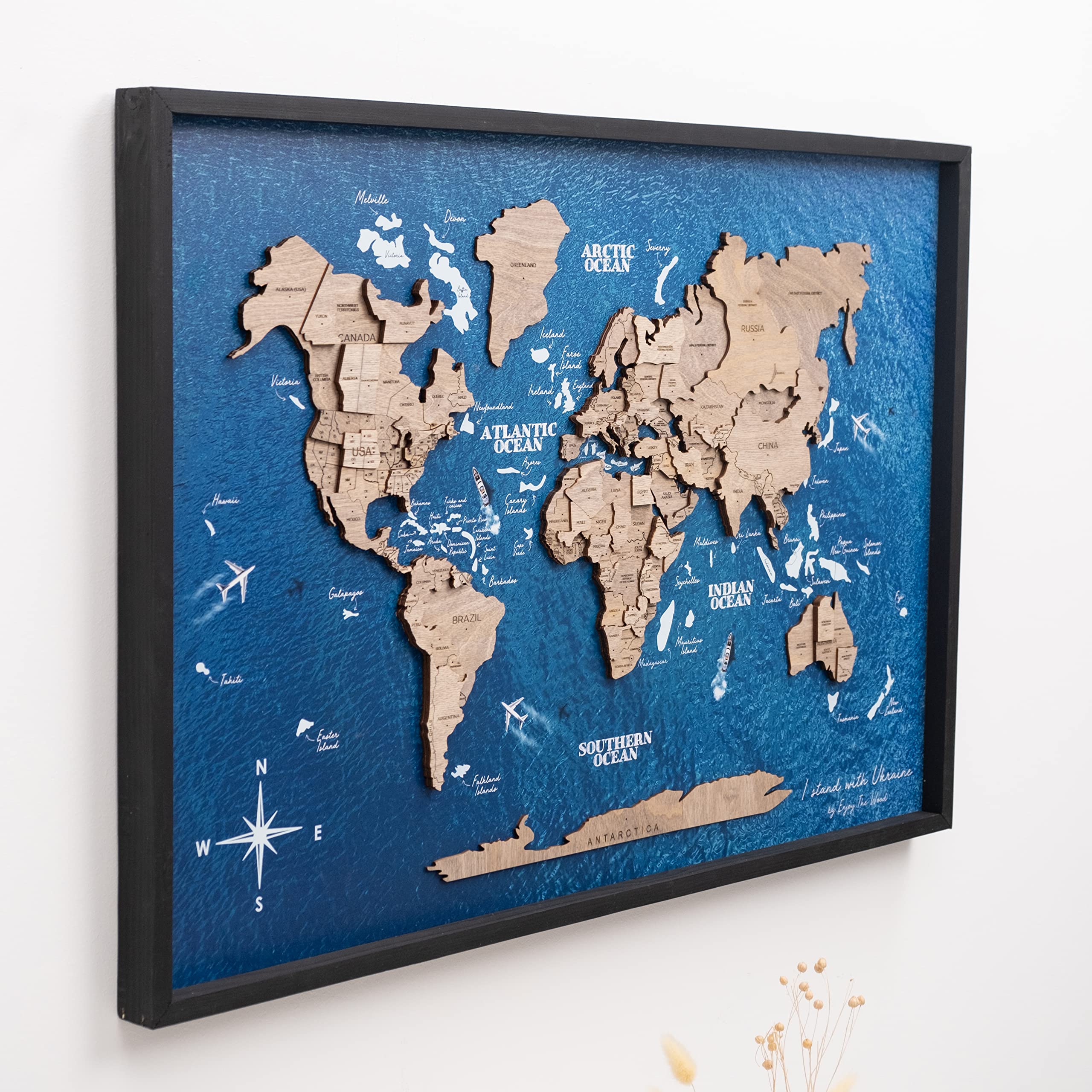 3D Wooden World Map Wall Art - Framed Travel Decor Rustic Home Decoration Housewarming Gift (Medium, Board, Terra) | Perfect for Living Room, Office & Travel Lover's Space