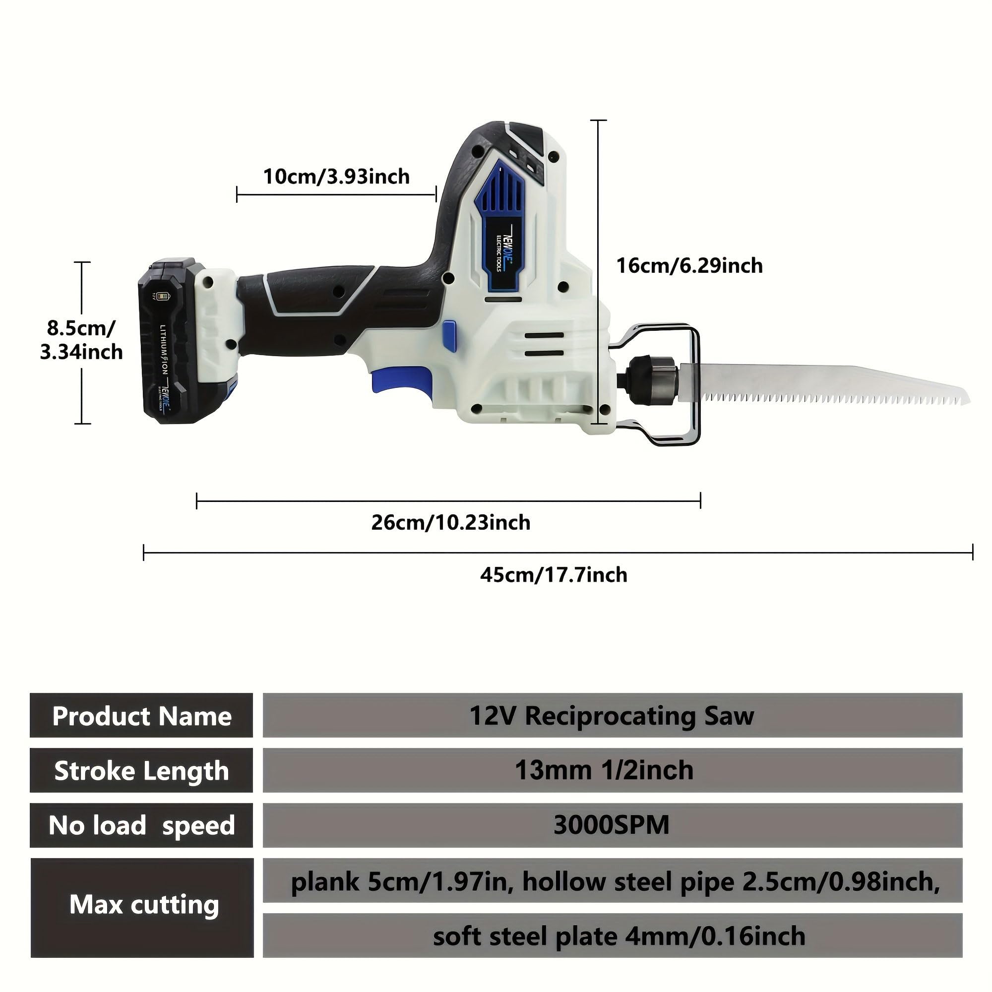 12V Cordless Reciprocating Saw with 2A Battery - Wood & Metal Cutting Tool for DIY Projects