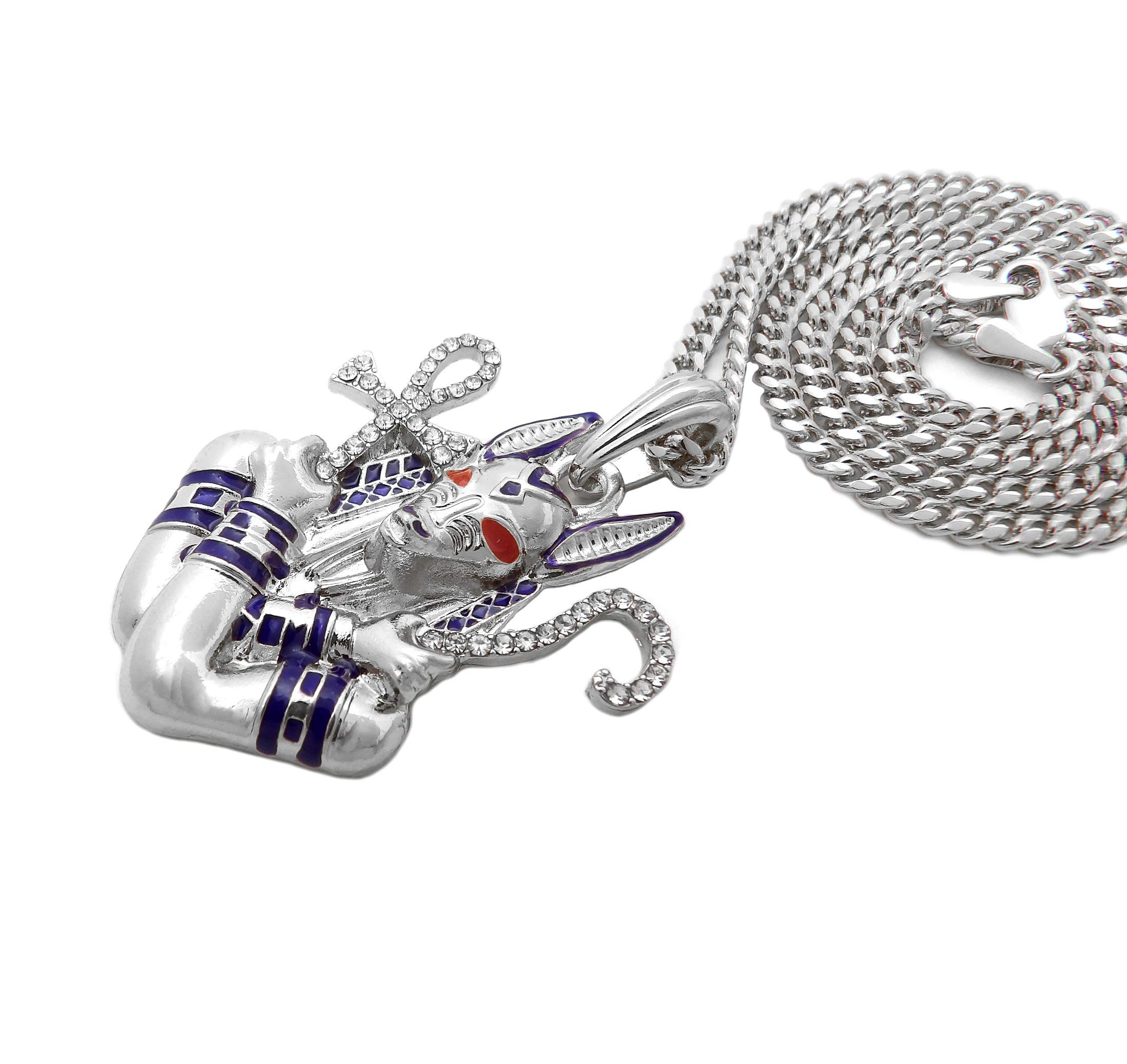 18K White Gold Iced Anubis Pendant with 18