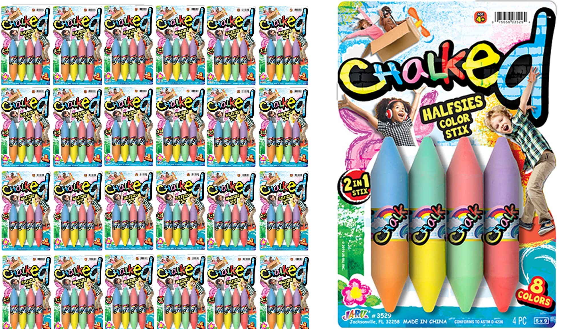 JA-RU Jumbo Double Sided Sidewalk Chalk - 24 Pack with 2 Colors per Stick | Non-Toxic, Washable Kids Chalk for Outdoor Art & Street Drawing | Perfect for Easter Basket Stuffers, Birthday Parties & Summer Activities