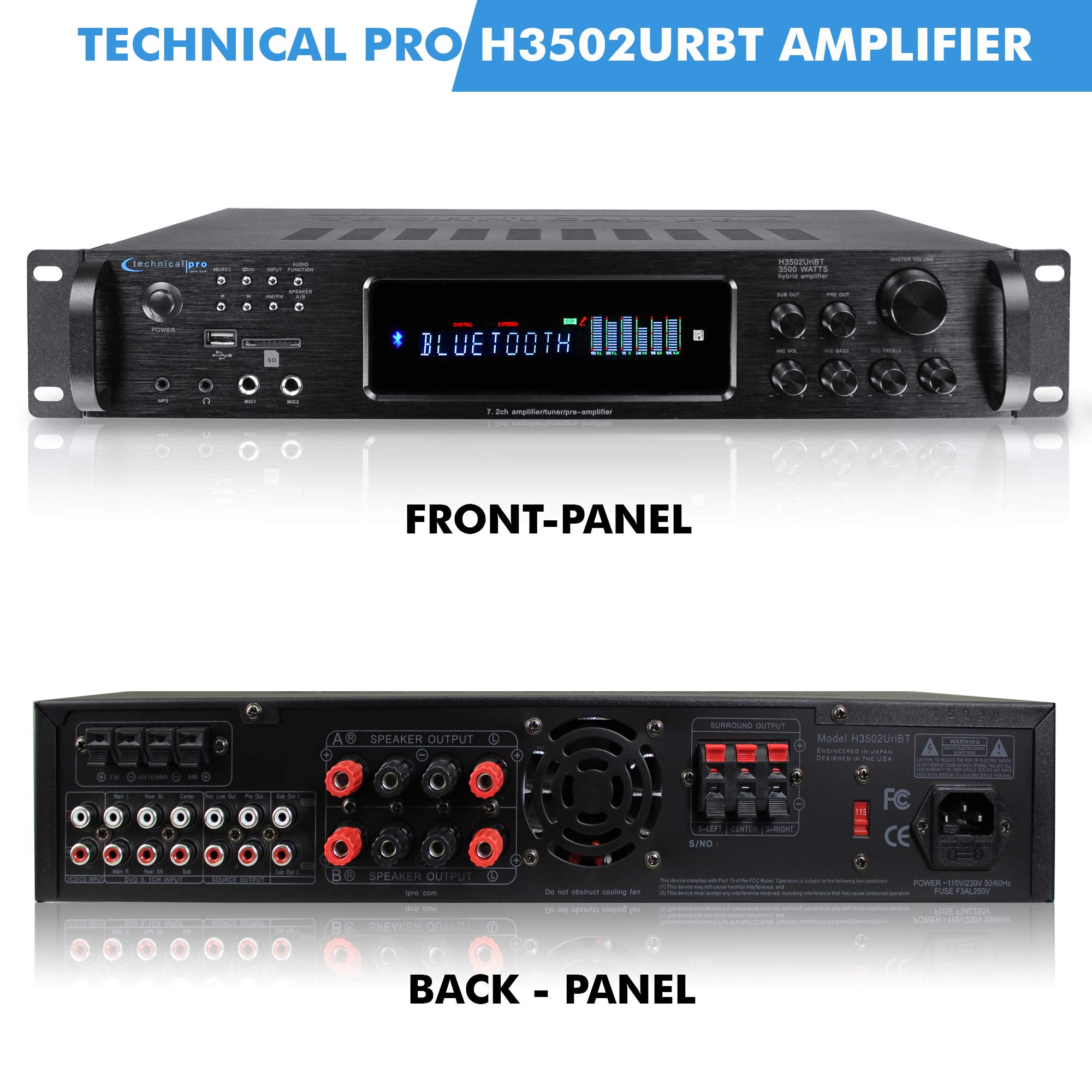 Technical Pro Digital Hybrid Amplifier with Preamp Tuner - USB, Bluetooth, FM Radio, iPod/iPhone Compatible, Recorder, Wireless Remote - Perfect for Home Theater, DJ Setup & Live Music Performances