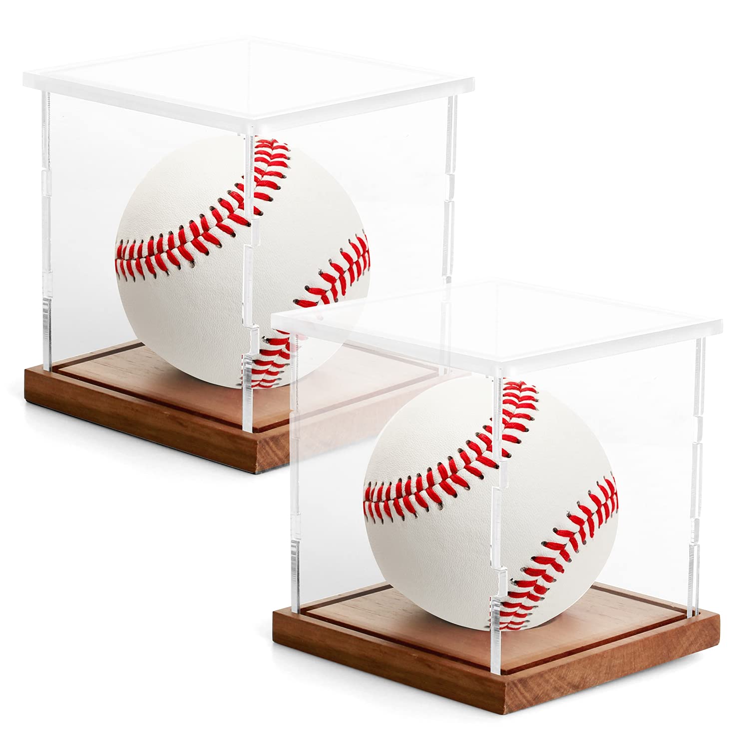 Clear Acrylic Baseball Display Case with UV Protection - Dust-Proof Memorabilia Stand for 2 Baseballs - Perfect for Showcasing Collectibles in Home, Office or Sports Memorabilia Rooms