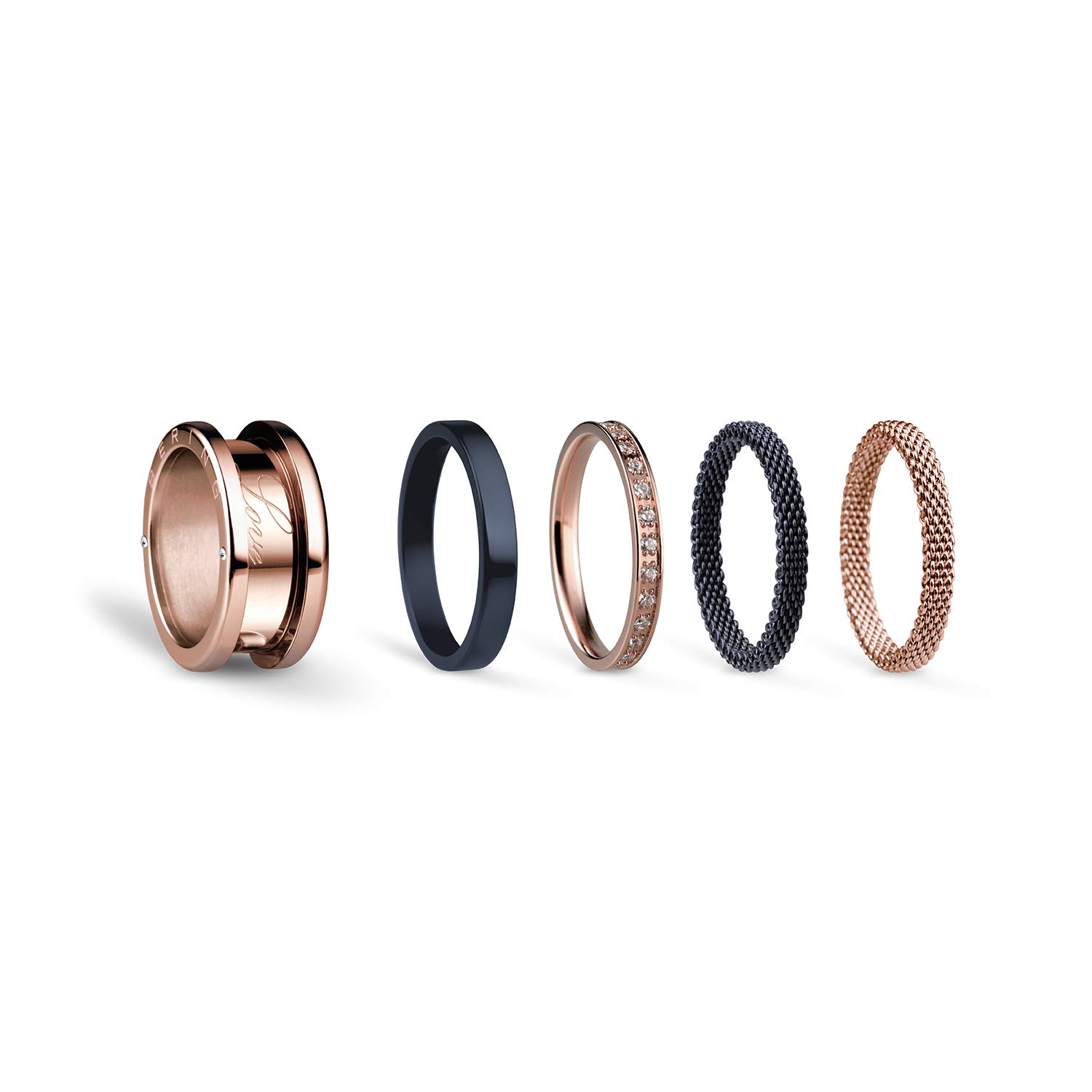 BERING Women's Rose Gold Ring Set - Elegant Symphony-Set7 Jewelry for Anniversary, Wedding & Special Occasions