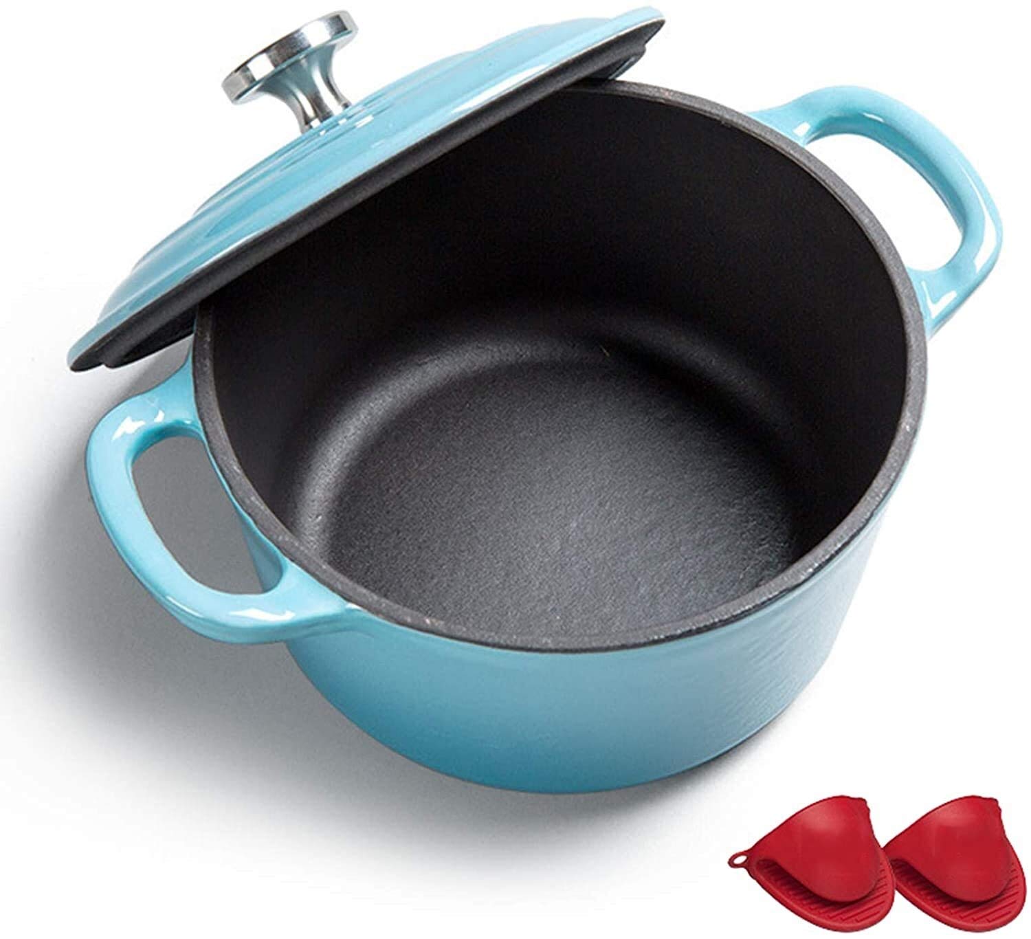 Blue Enamel Coated Cast Iron Dutch Oven – Nonstick Ceramic Casserole Pot with Lid for Baking, Braising, Roasting & Slow Cooking | Perfect for Soups, Stews, Casseroles & Family Dinners