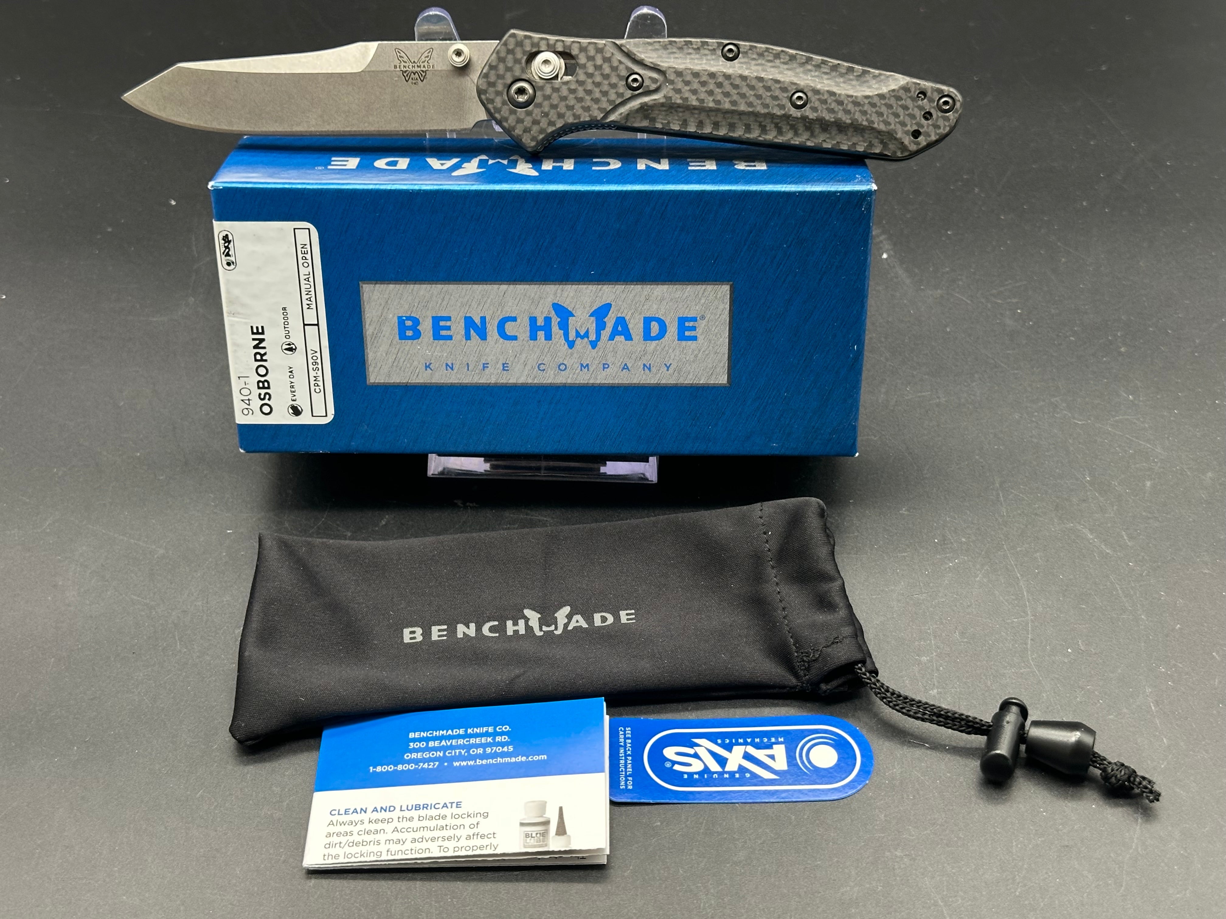 Benchmade Osborne 940 Folding Knife - Black G10 Scales, Clip Point Blade, Satin S90V Steel | EDC, Outdoor, Camping & Survival Knife