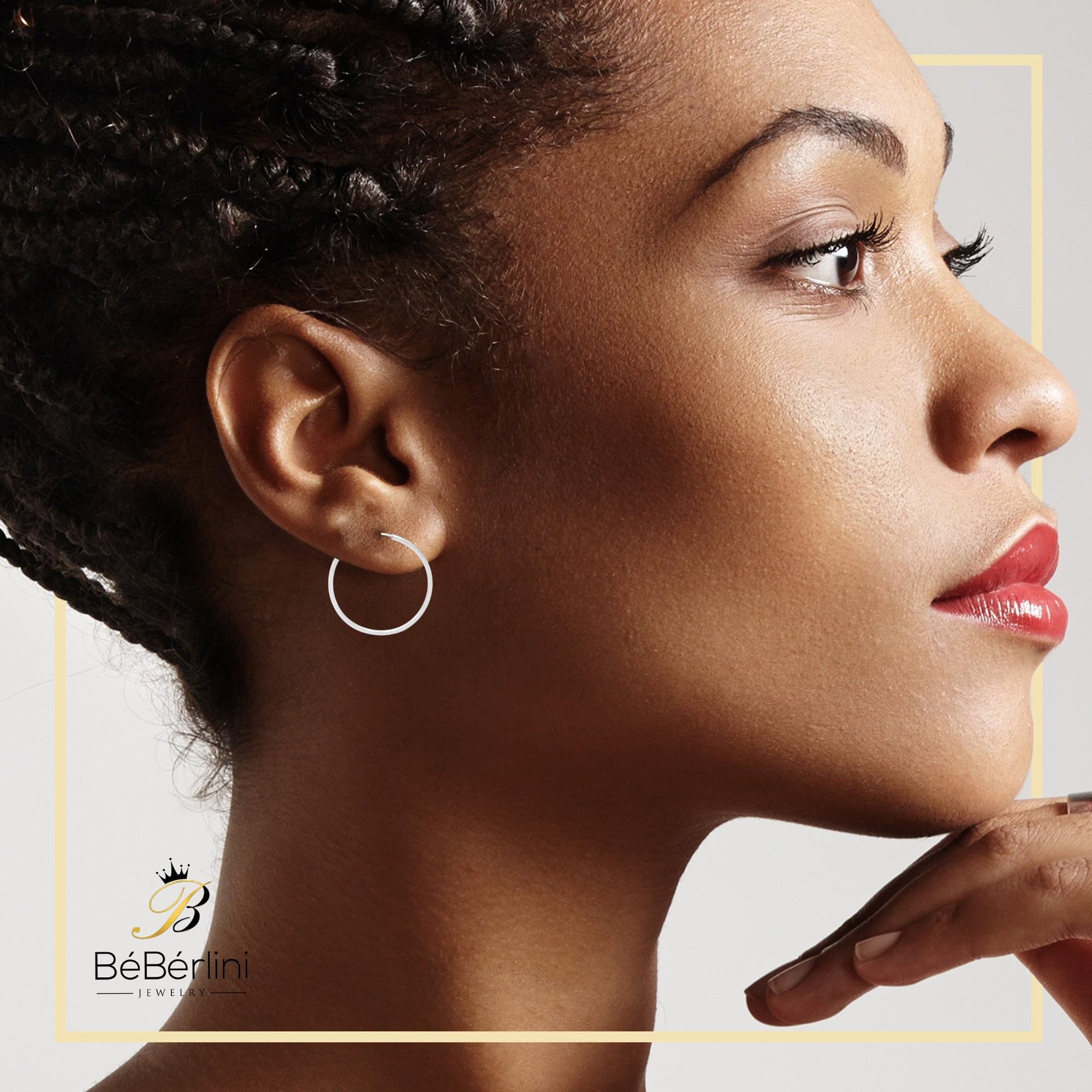 BEBERLINI Silver Large Hoop Earrings for Women - 2mm Thick Plain Hip Hop Hoops - Perfect for Everyday Wear, Parties & Fashion Accessories