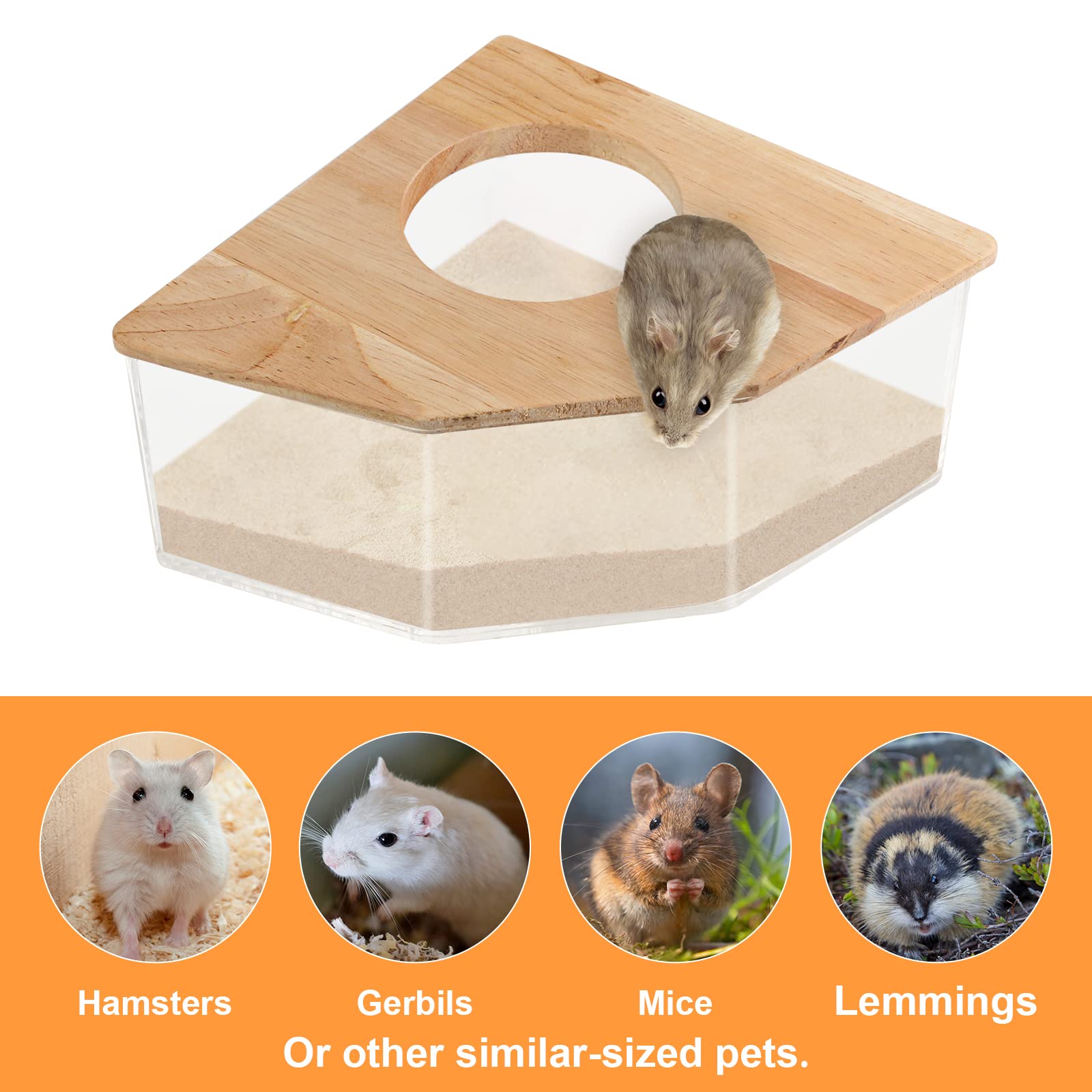Large Transparent Acrylic Hamster Sand Bath Box - Hamster Bathroom House & Accessories for Gerbils, Lemmings - Perfect for Cage Cleaning & Small Pet Grooming